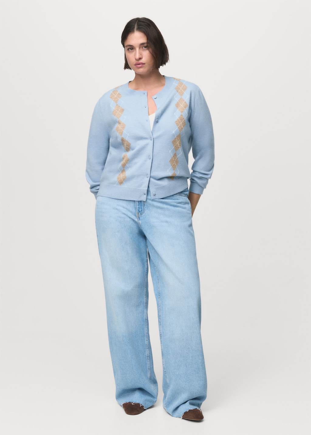 Argyle pattern knit cardigan