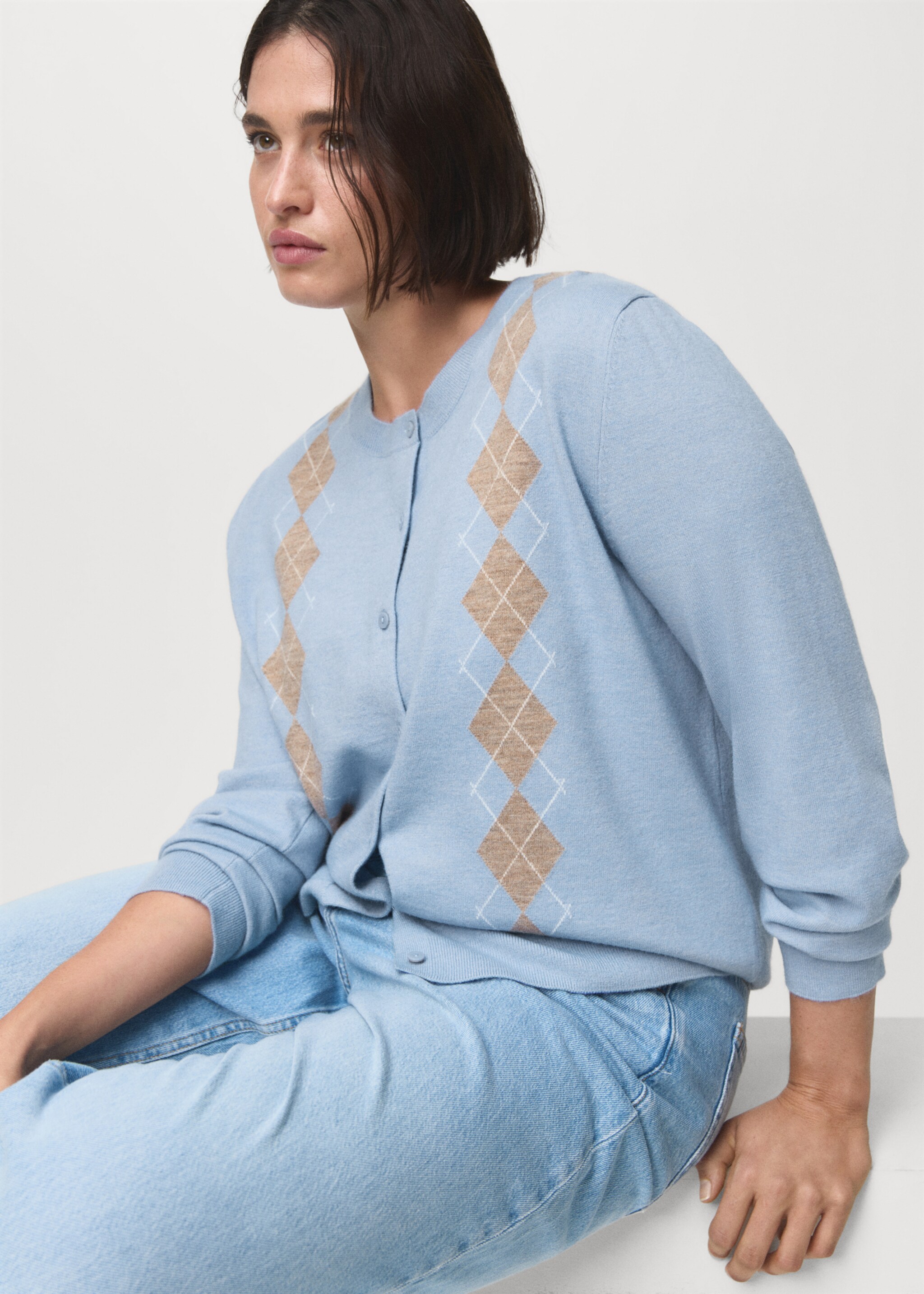 Cardigan maille losanges - Détail de l'article 4, Bleu ciel. Ref: 17025801-00.