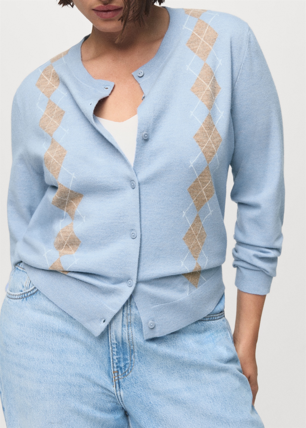 Argyle pattern knit cardigan