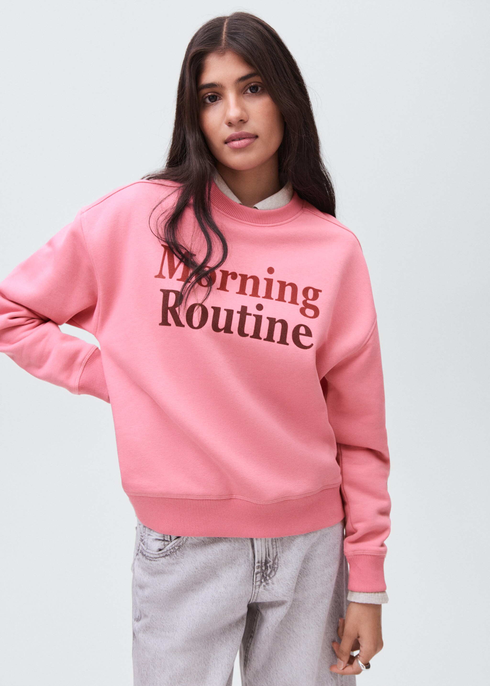 Gemustertes Baumwoll-Sweatshirt - Mittlere Ansicht, Rosa. Ref: 17025806-00.
