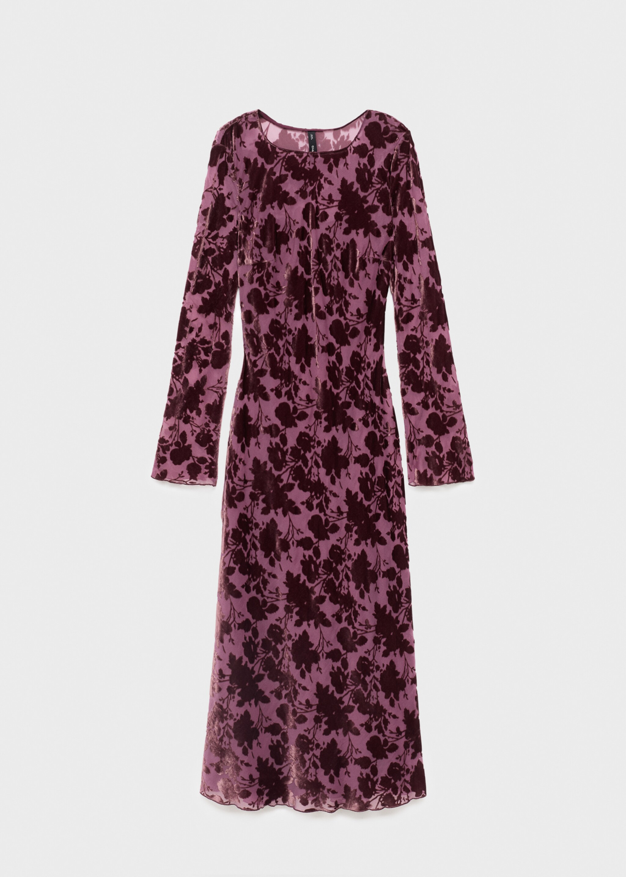 Floral jacquard dress with bell sleeves - Article without model, Burgundy. Ref: 17025814-00.