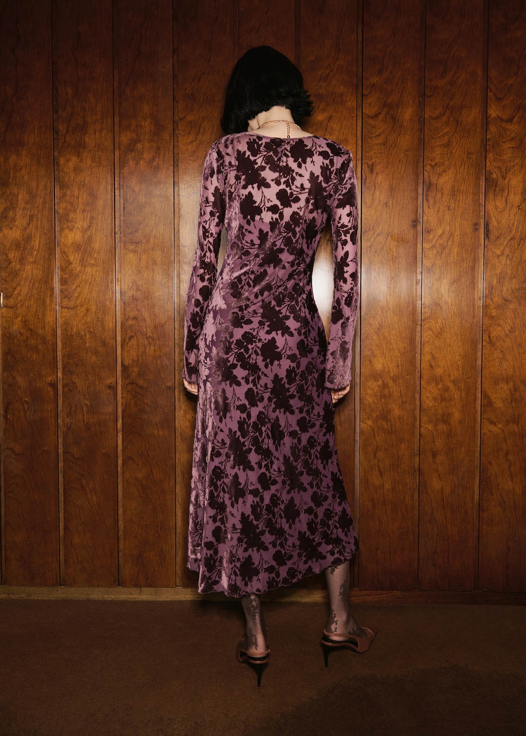 Floral jacquard dress with bell sleeves