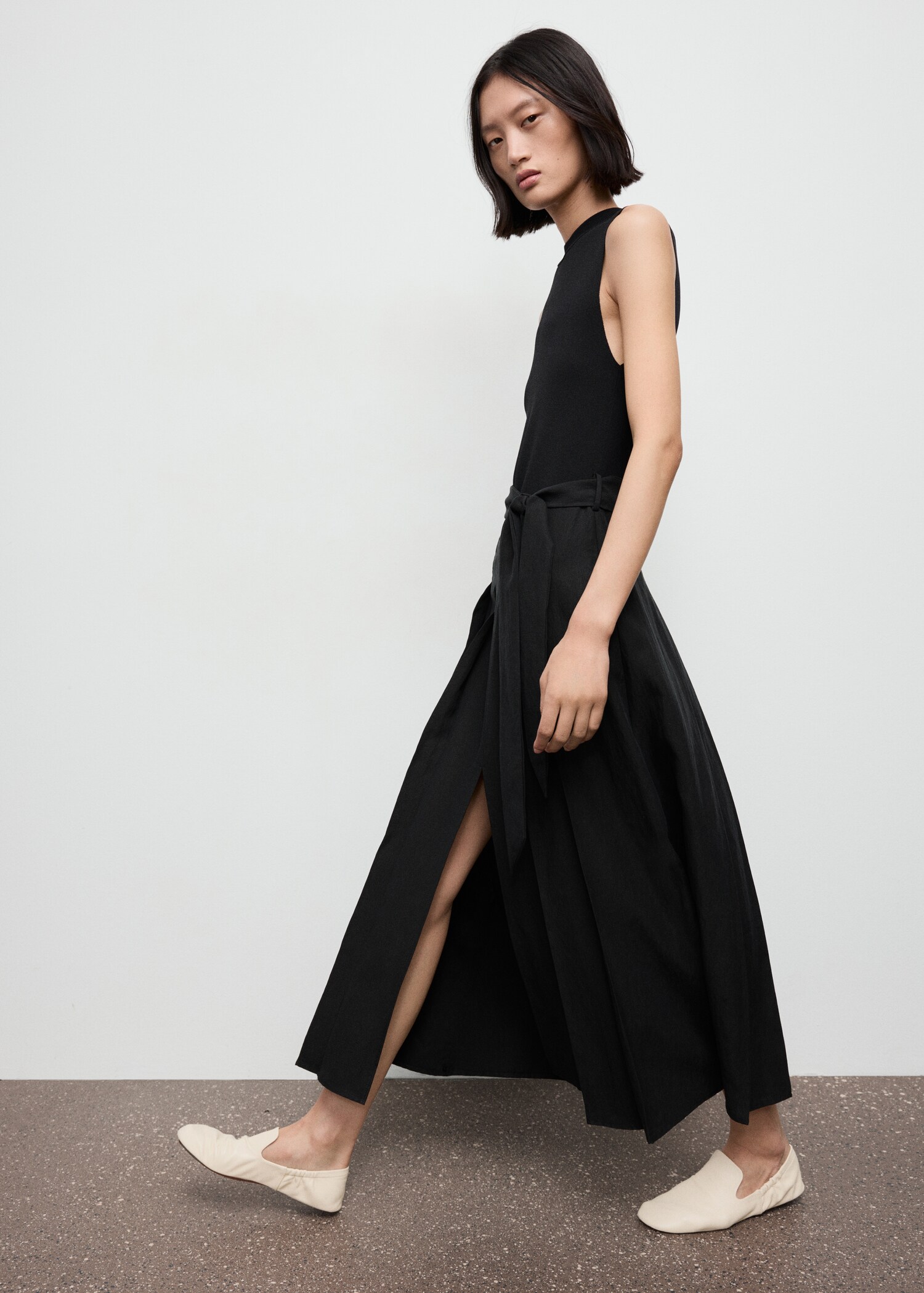 Combined woven dress with belt - Details of the article 2