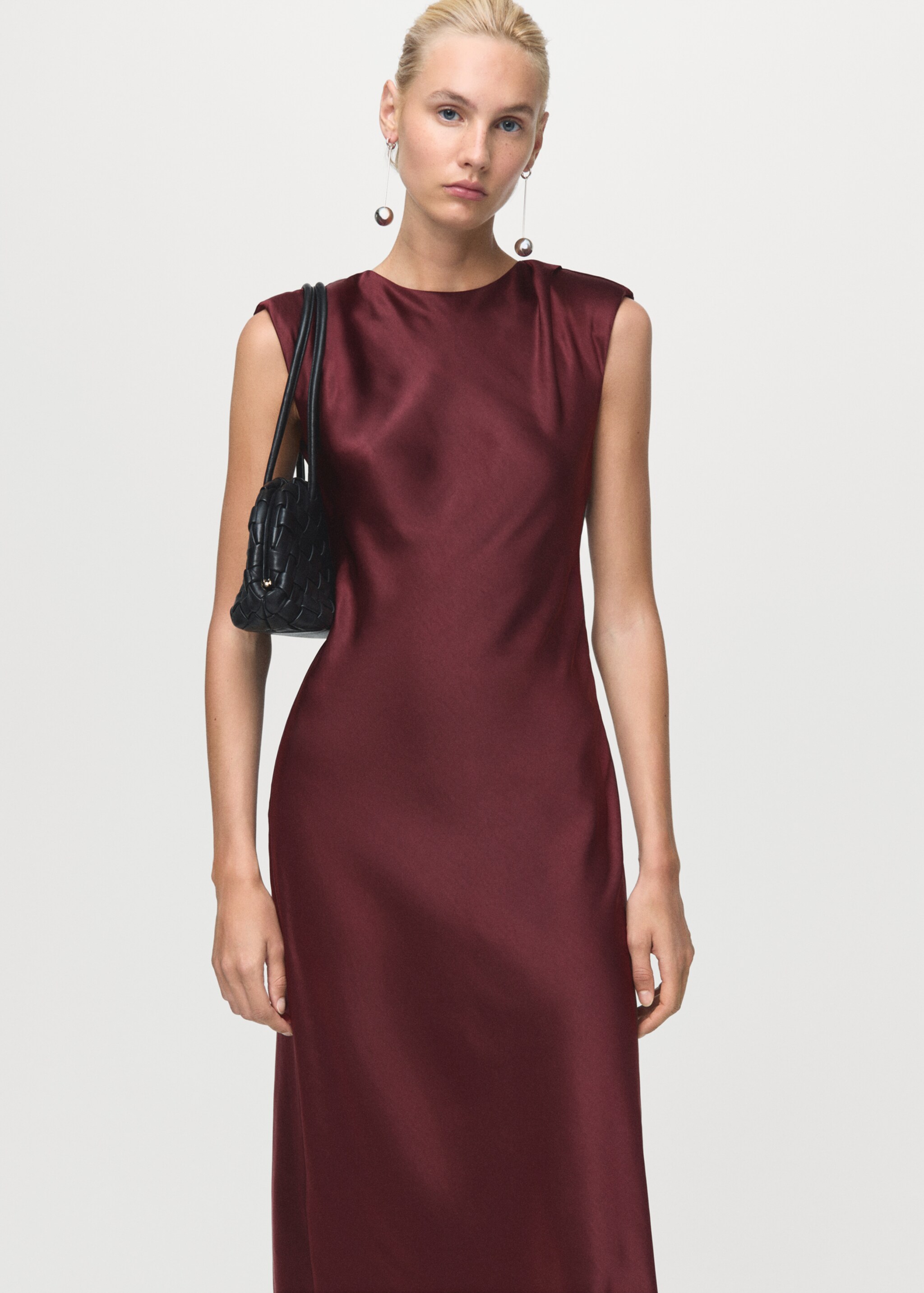 Fitted satin dress - Medium plane, Maroon. Ref: 17025820-00.