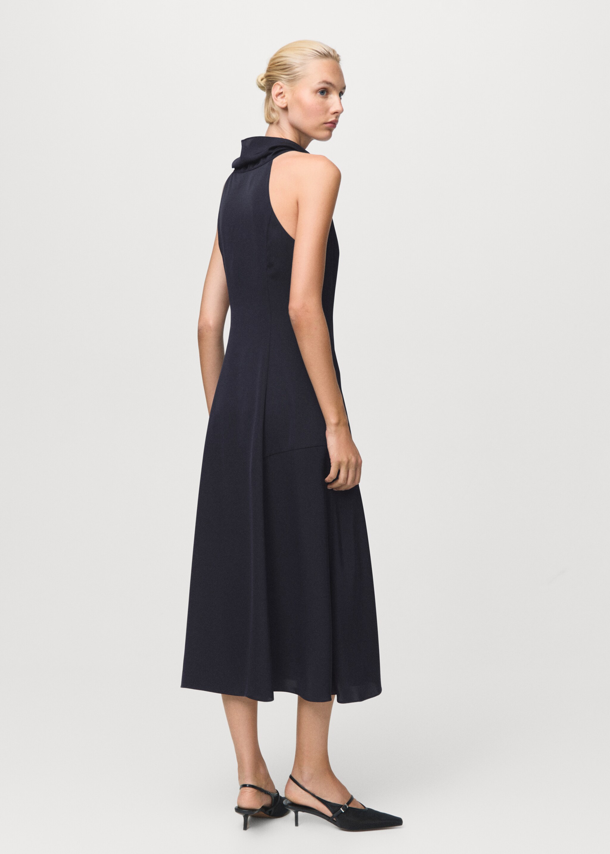 Draped neck dress with opening - Reverse of the article, Navy. Ref: 17025823-00.