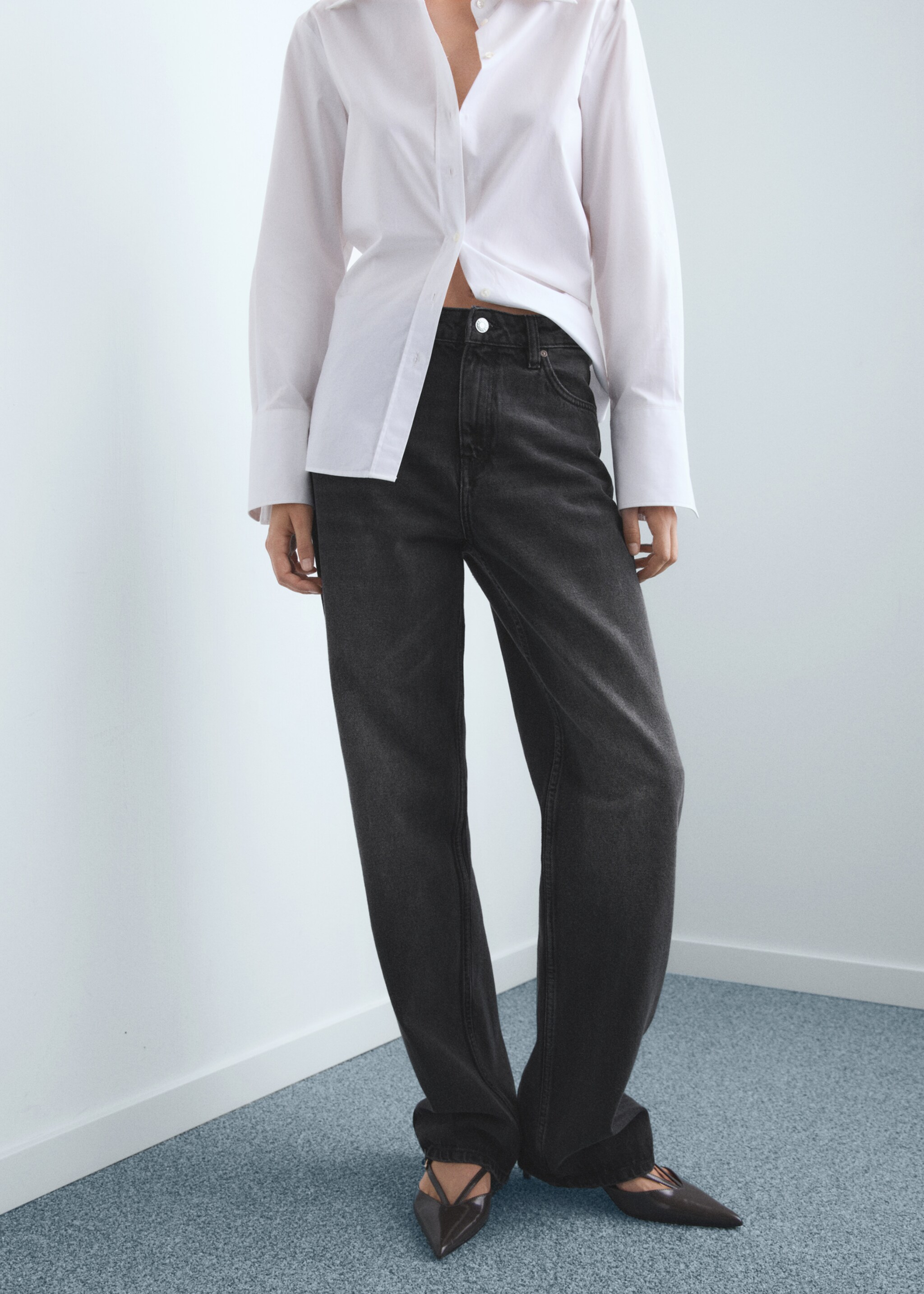 Miami medium-rise straight-fit jeans - Medium plane, Black denim. Ref: 17025826-00.