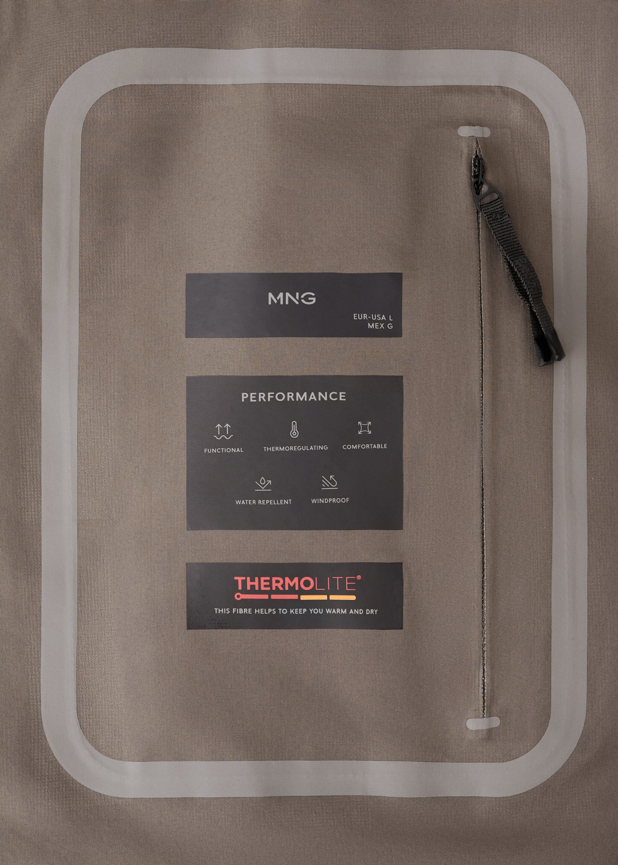 Water-repellent Thermolite® hooded jacket - Details of the article 4, Medium Brown. Ref: 17025969-00.