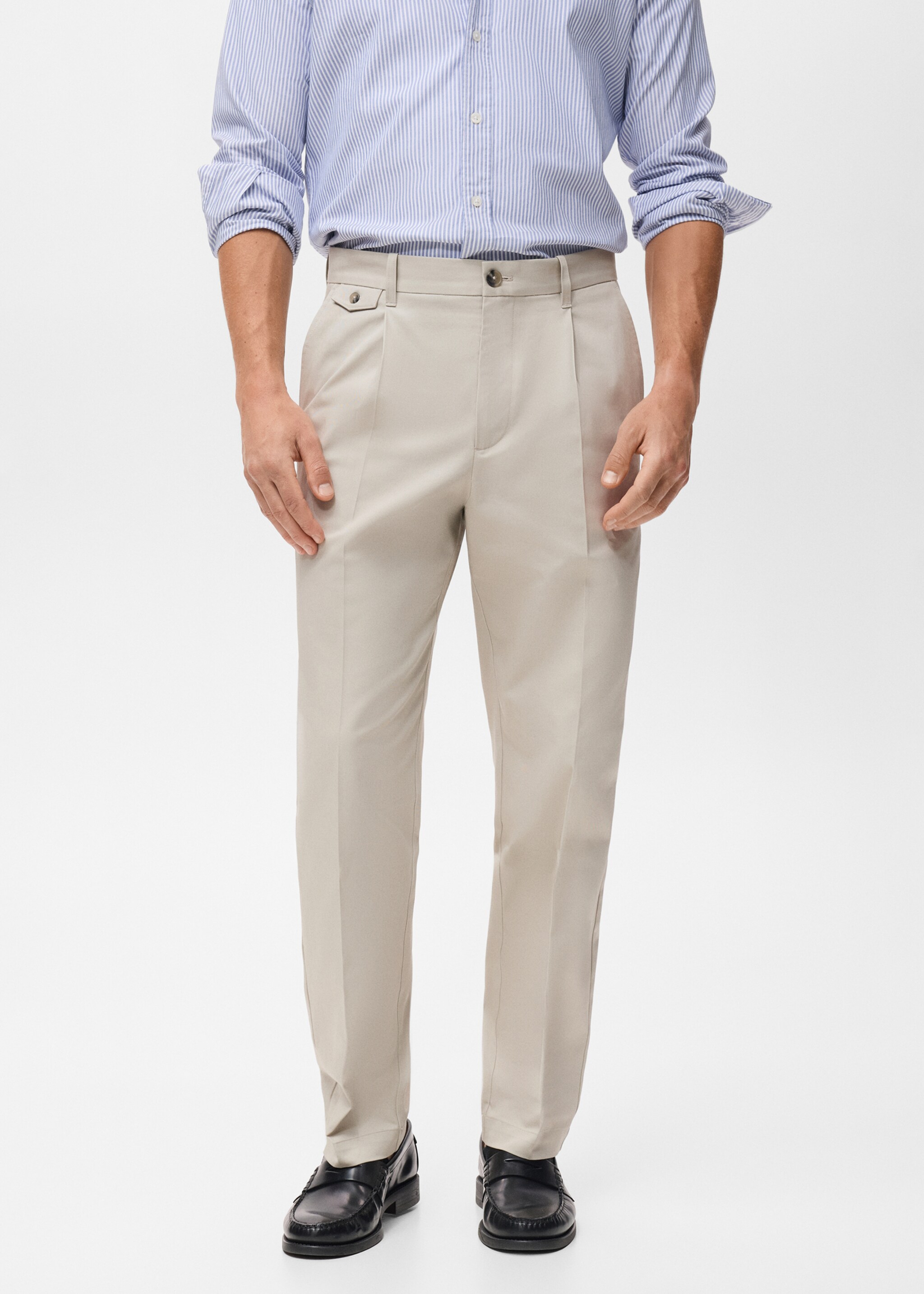 Pantalon regular fit coton pinces - Plan moyen, Sable. Ref: 17025970-00.
