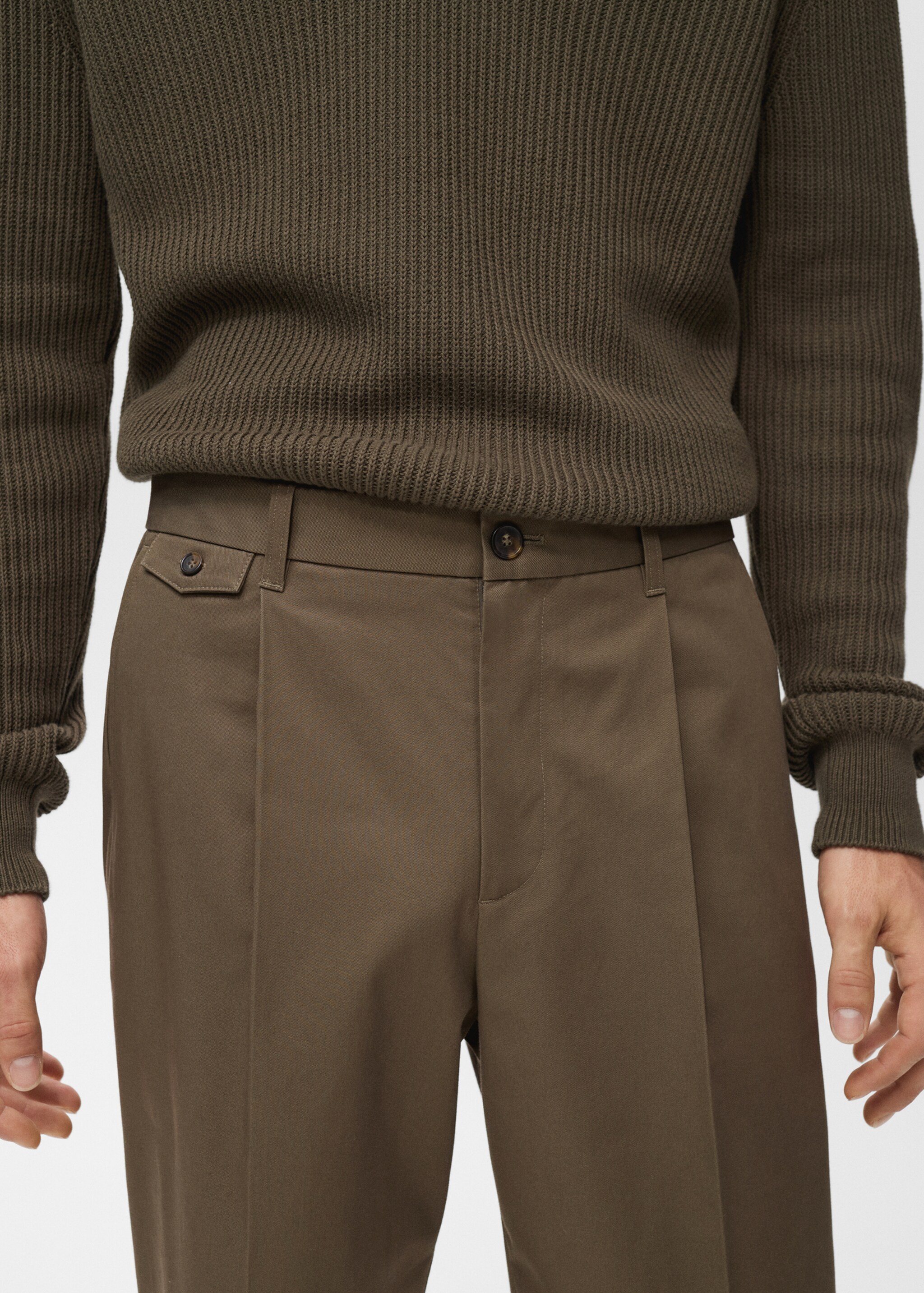 Pantalon regular fit coton pinces - Détail de l'article 1, Marron. Ref: 17025970-00.