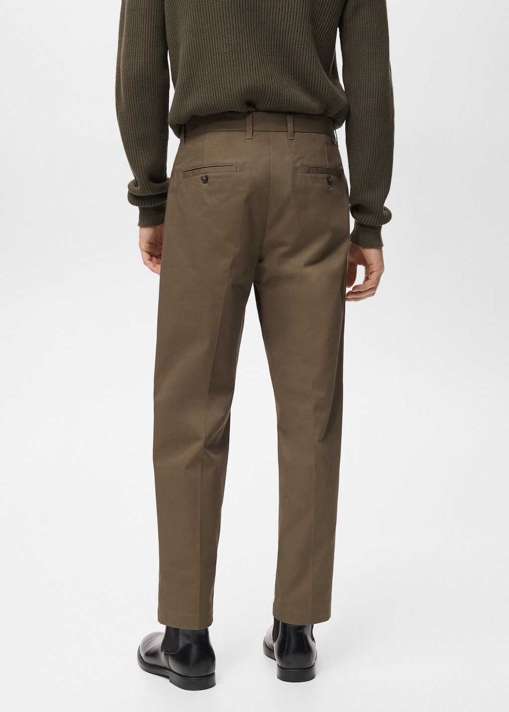 Regular fit pleated cotton pants