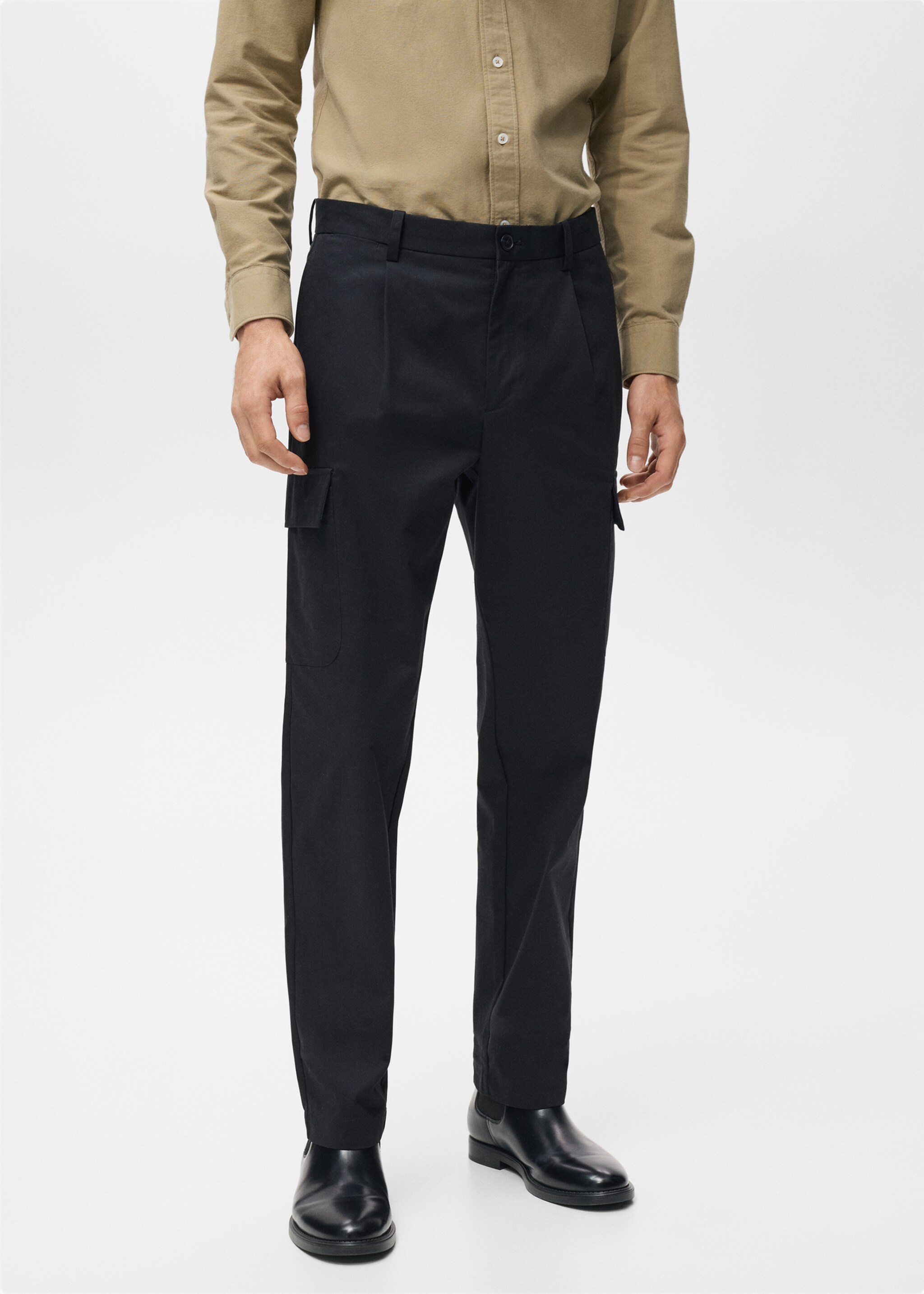 Pantalon cargo coton regular-fit - Plan moyen, Bleu marine. Ref: 17025971-00.