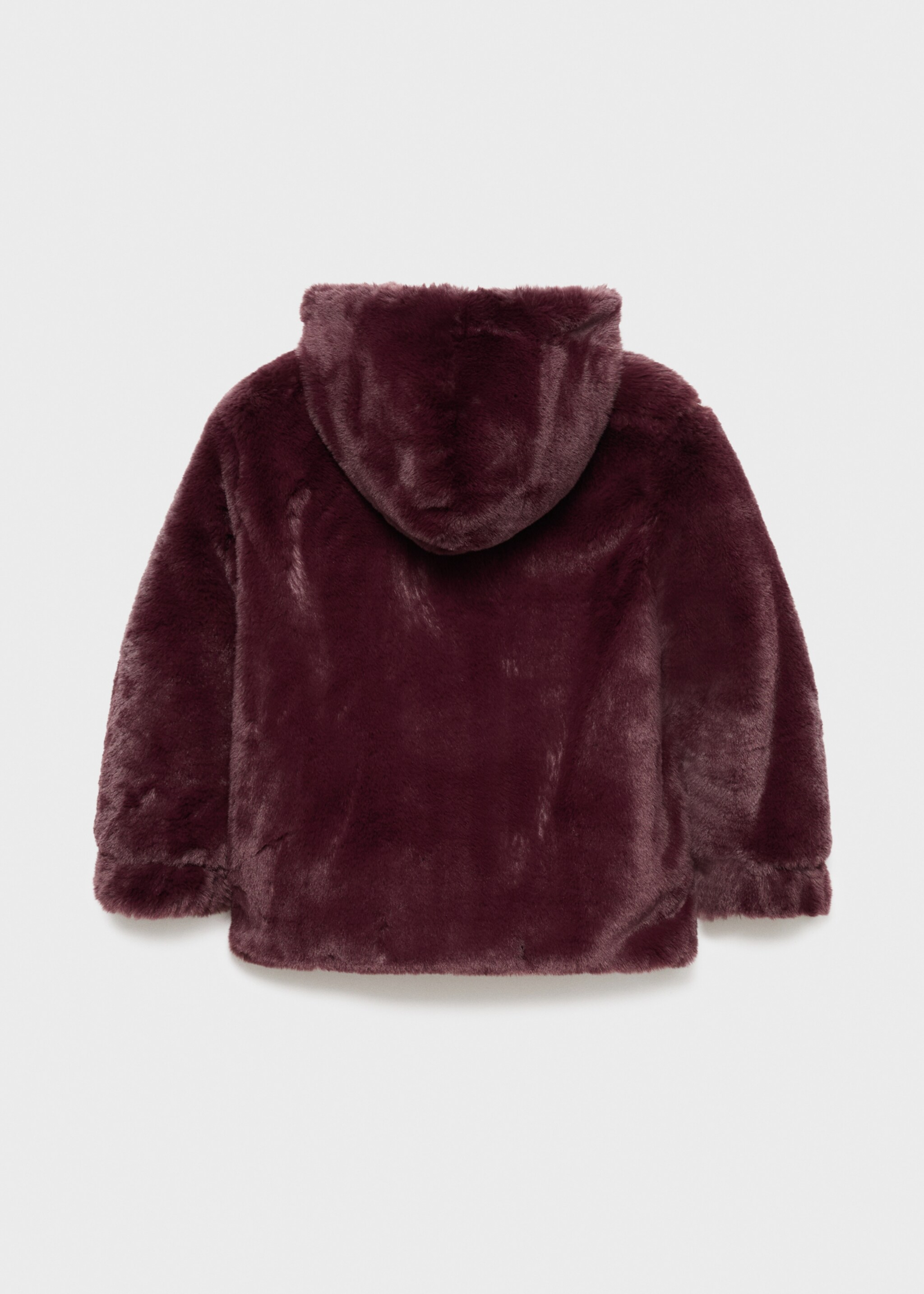 Hooded fur-effect coat - Reverse of the article, Wine. Ref: 17025972-00.
