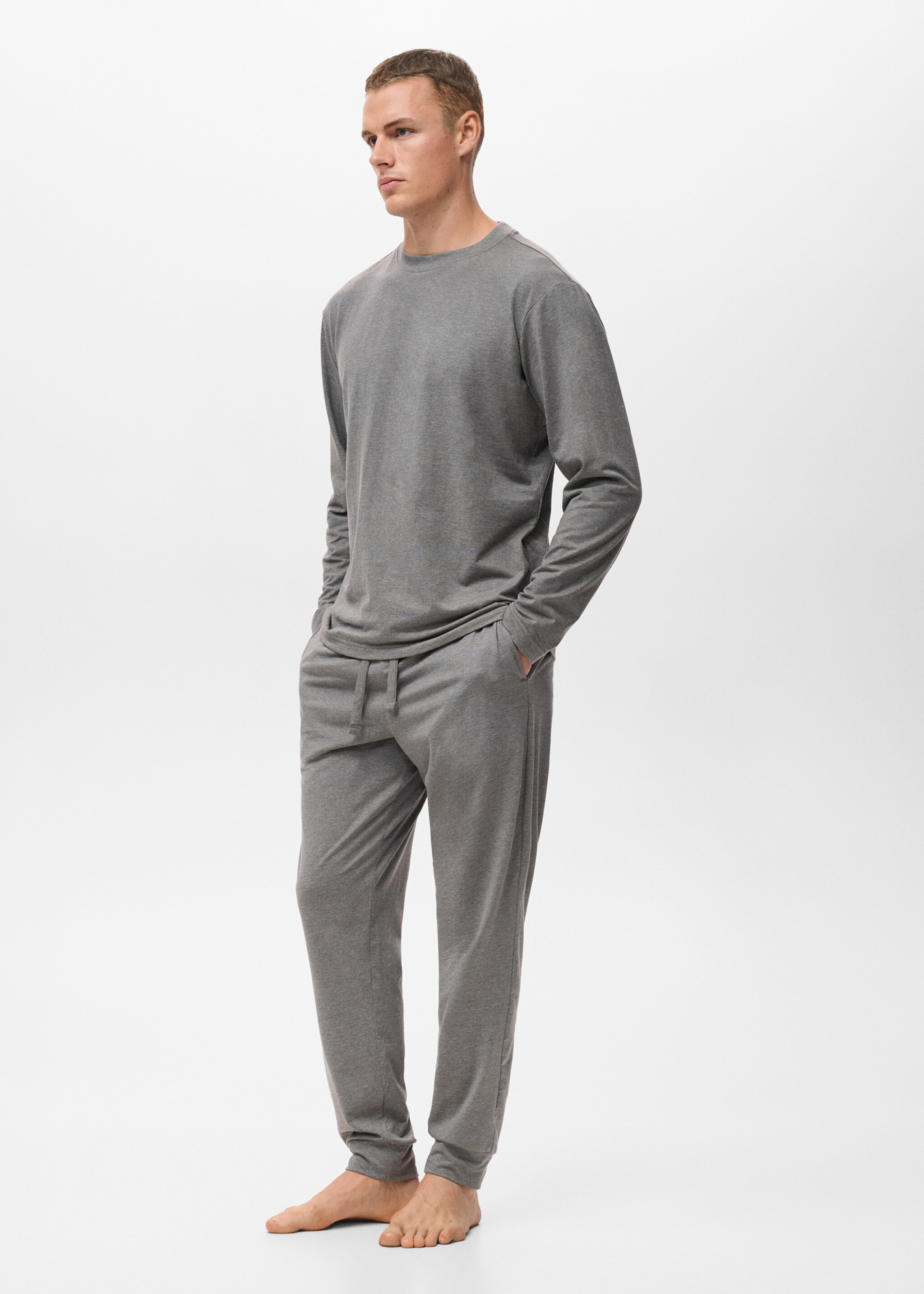 Long cotton pyjama pack - Details of the article 2, Grey. Ref: 17025975-00.