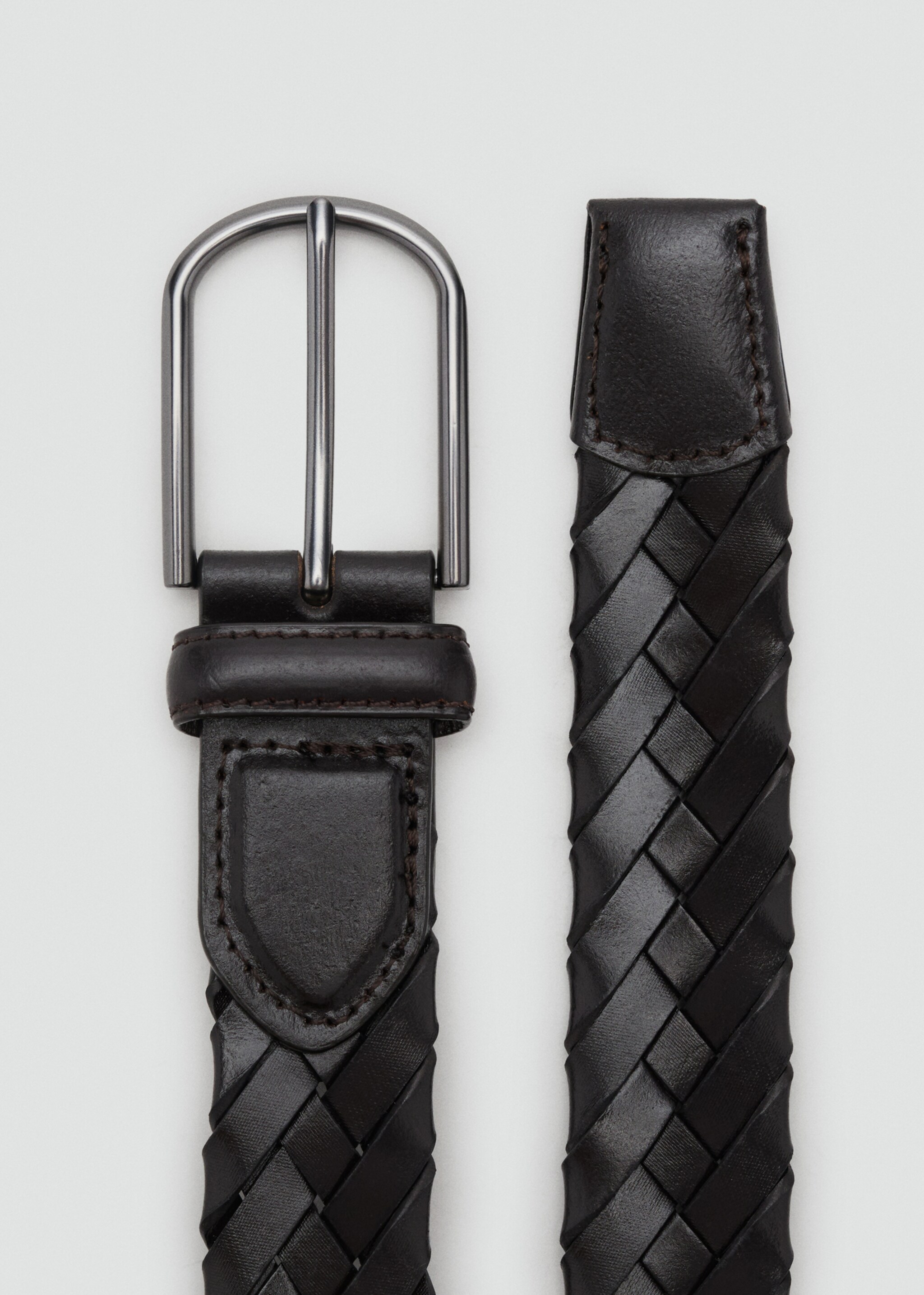Braided leather belt - Medium plane, Dark Brown. Ref: 17025976-00.