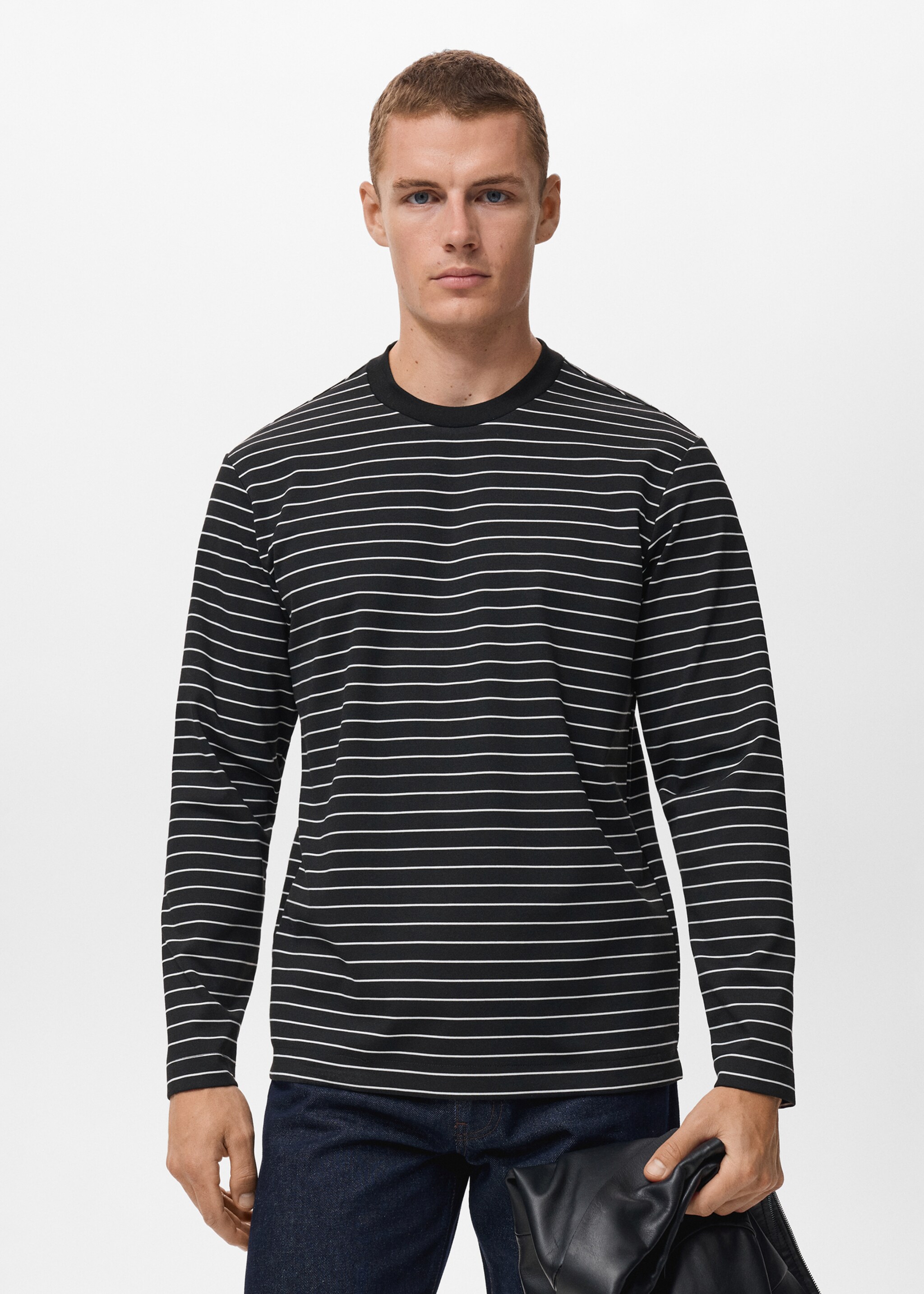 Striped long sleeves t-shirt - Medium plane, Black. Ref: 17025978-00.