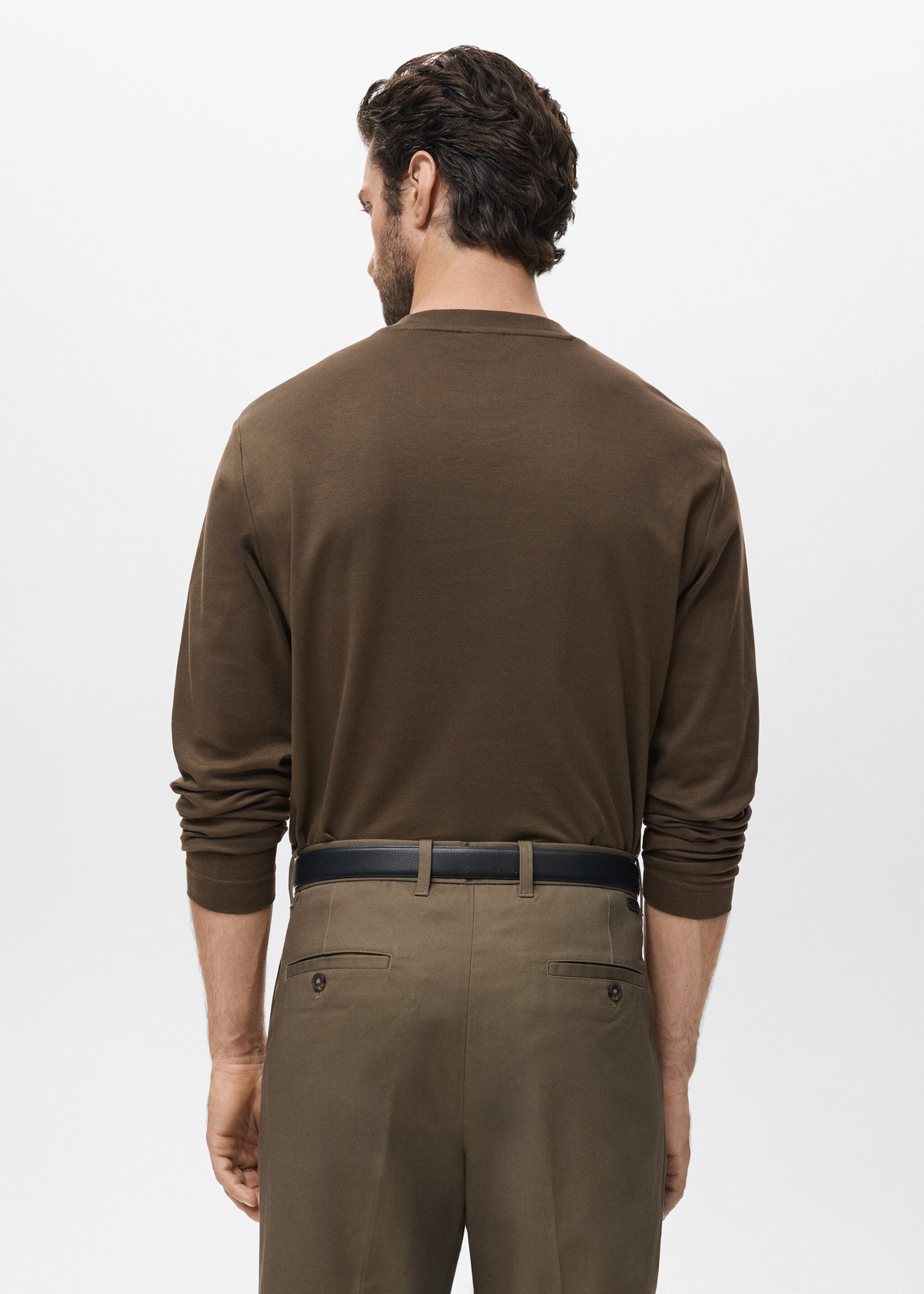 Long sleeve regular fit T-shirt - Reverse of the article, Olive Green. Ref: 17025979-00.