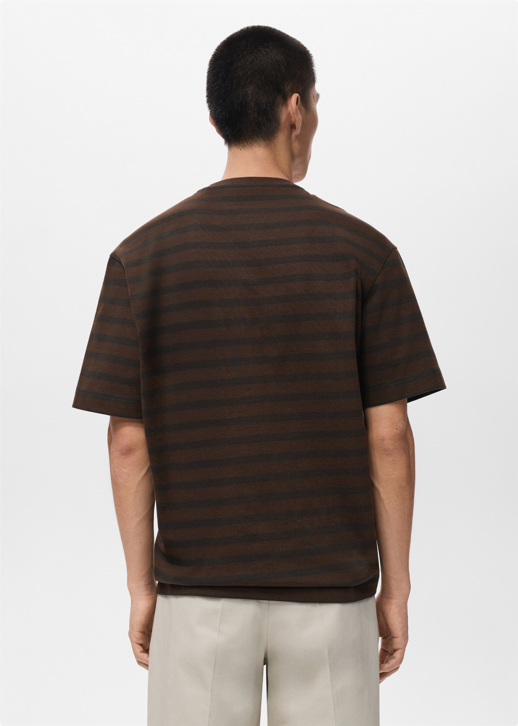 Gestreepte T-shirt 100% katoen relaxed fit - Achterkant van het artikel, Middenbruin. Ref: 17025980-00.