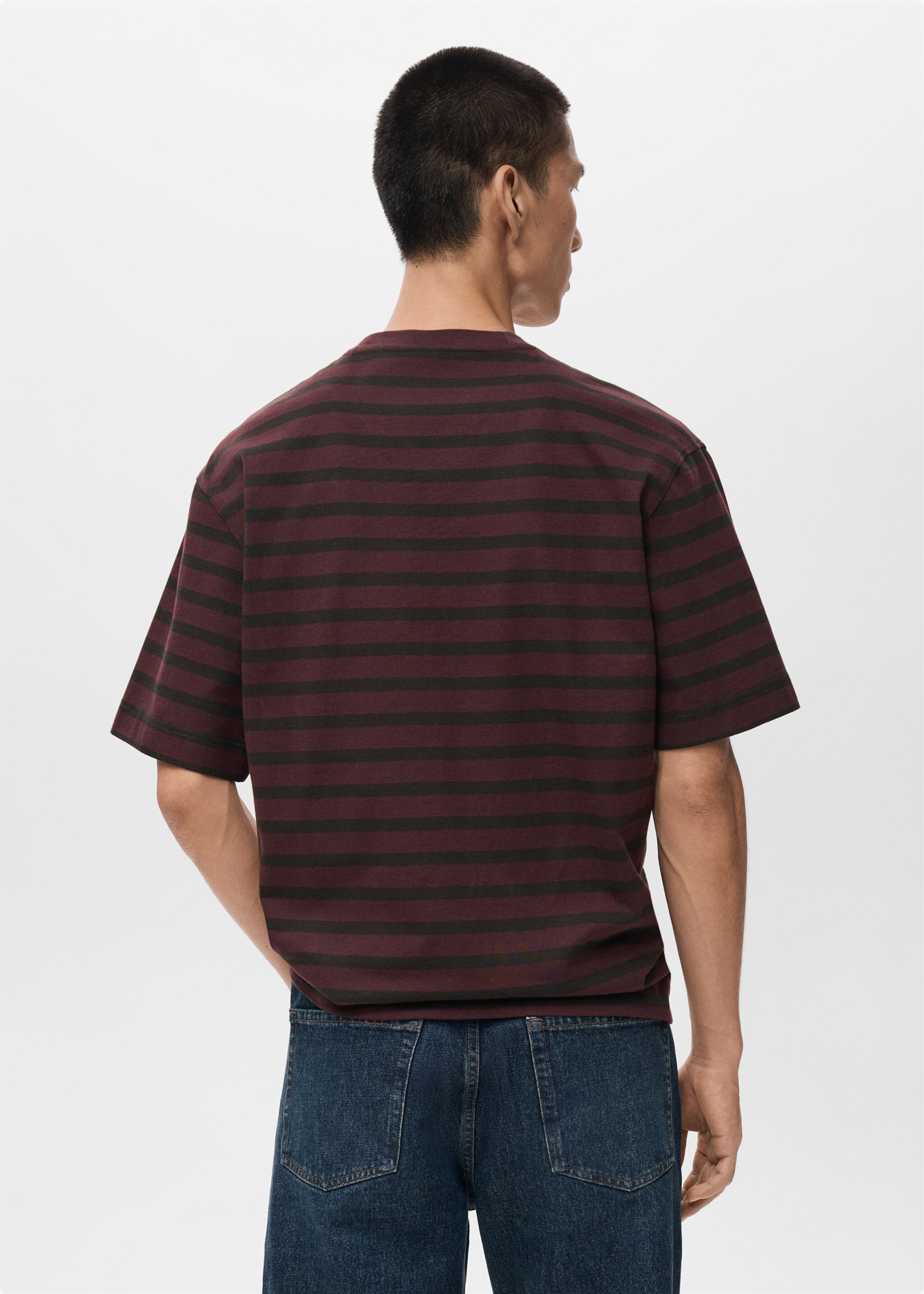 Gestreepte T-shirt 100% katoen relaxed fit - Achterkant van het artikel, Wijnrood. Ref: 17025980-00.