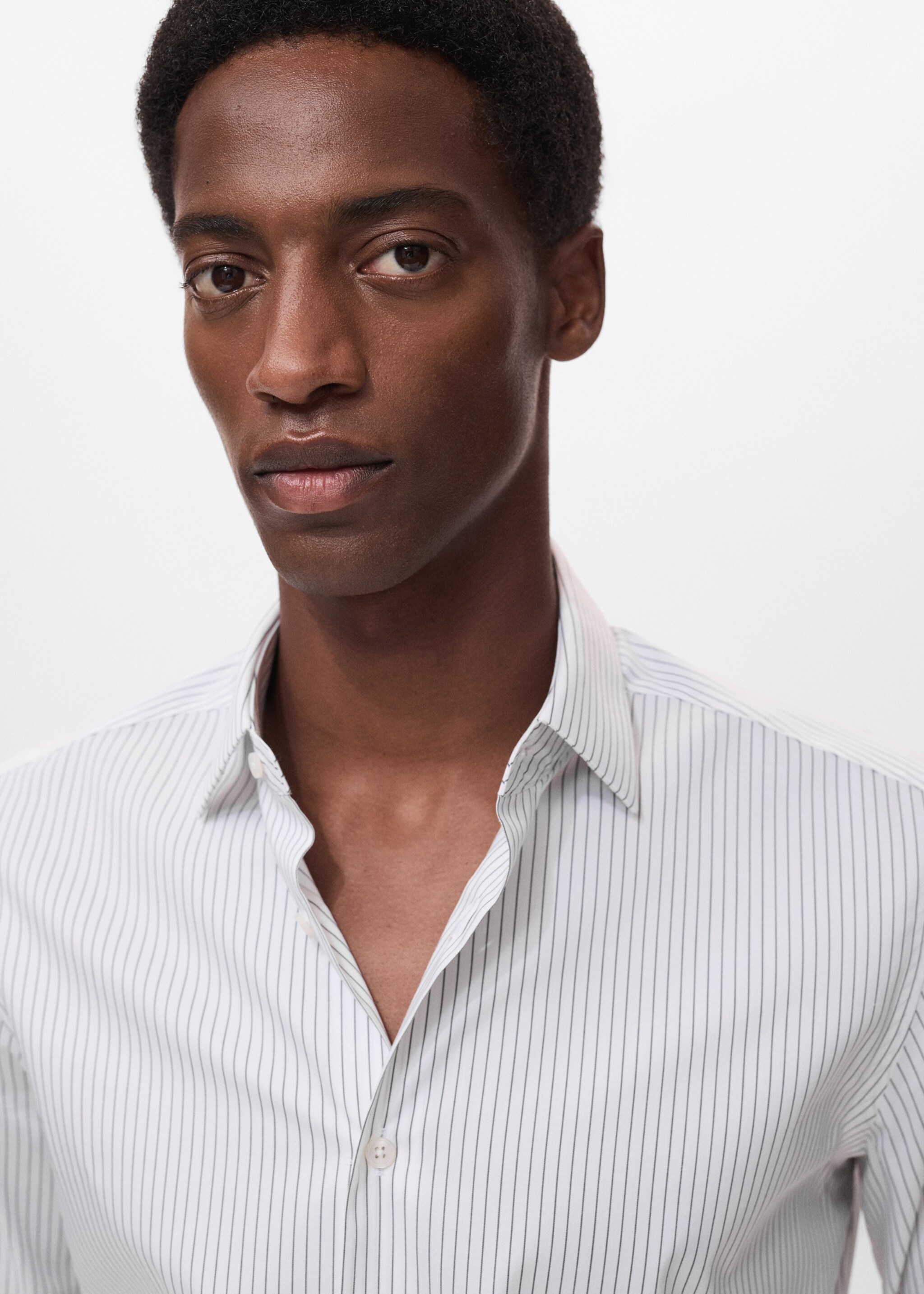 Regular-fit striped cotton shirt - Details of the article 1, Khaki. Ref: 17025982-00.