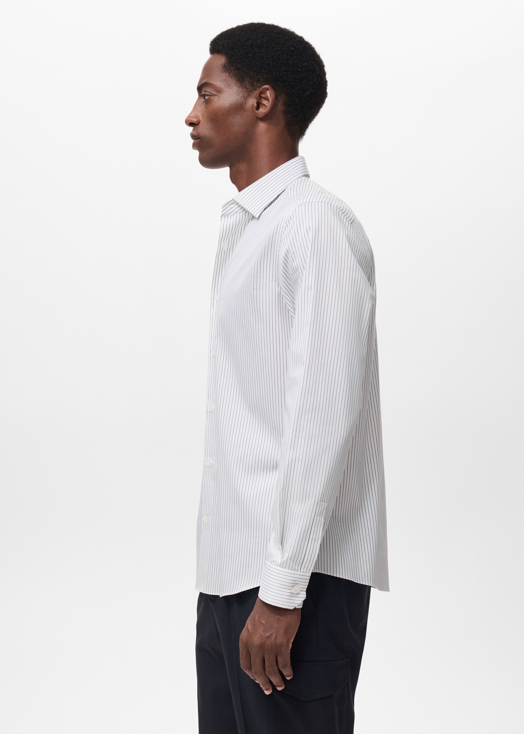 Regular-fit striped cotton shirt - Details of the article 2, Khaki. Ref: 17025982-00.