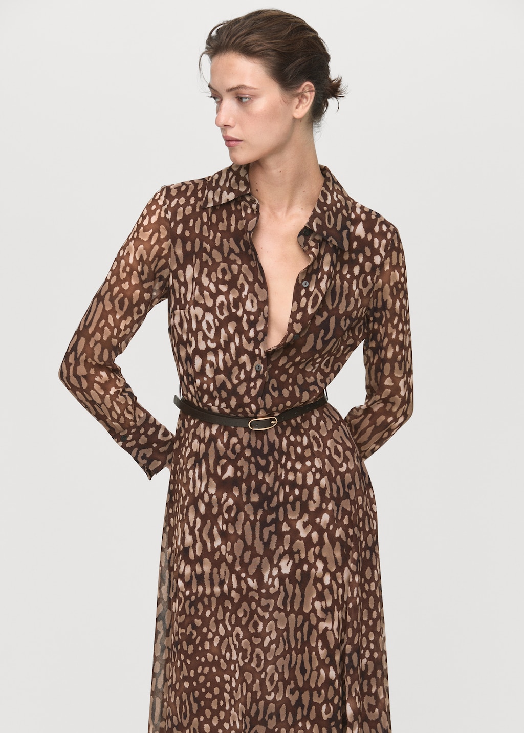 Leopard-print shirt dress with belt