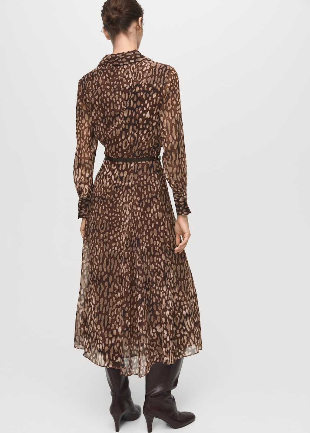 Leopard-print shirt dress with belt