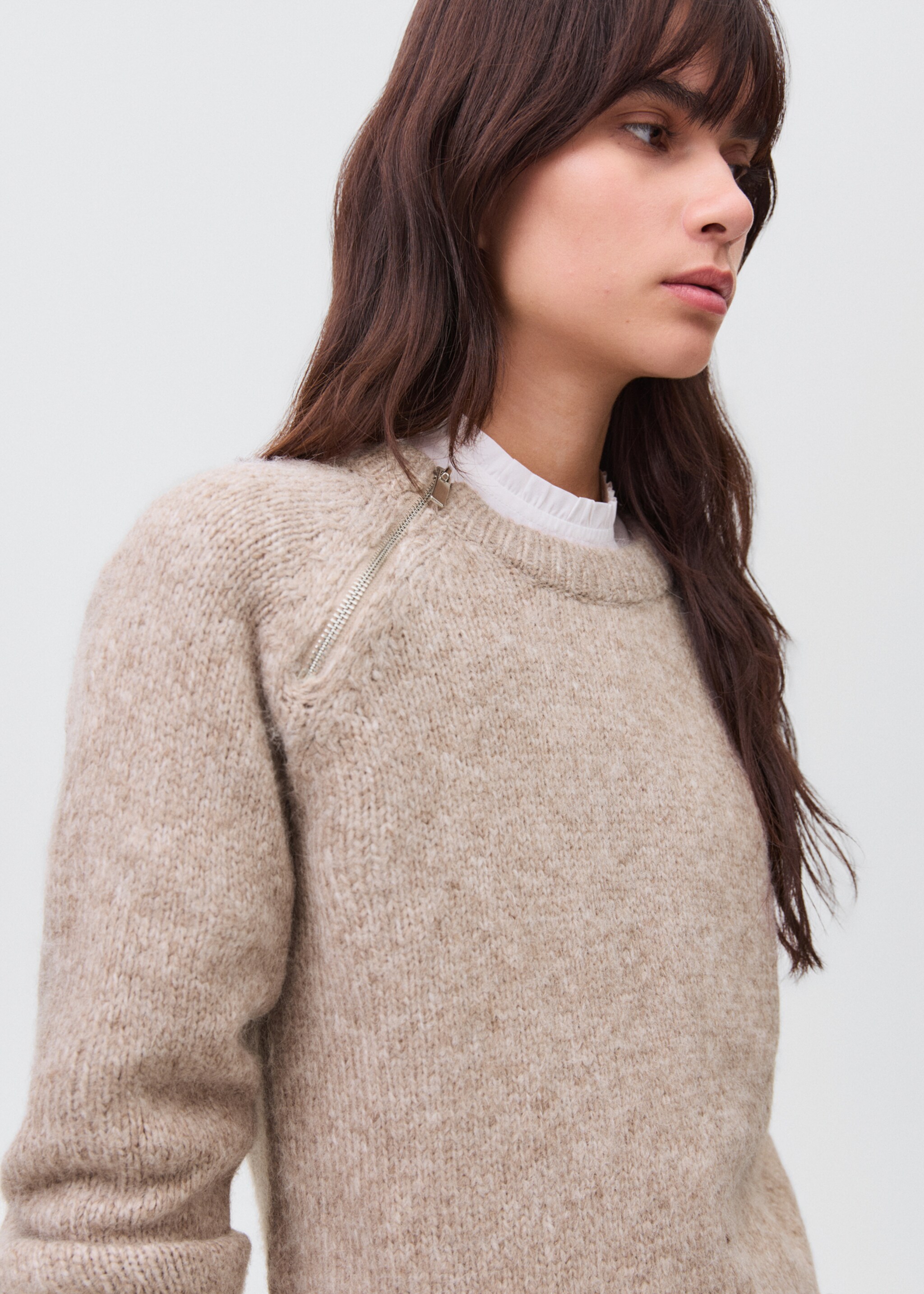 Zip knit sweater - Details of the article 1, Brown. Ref: 17026332-00.