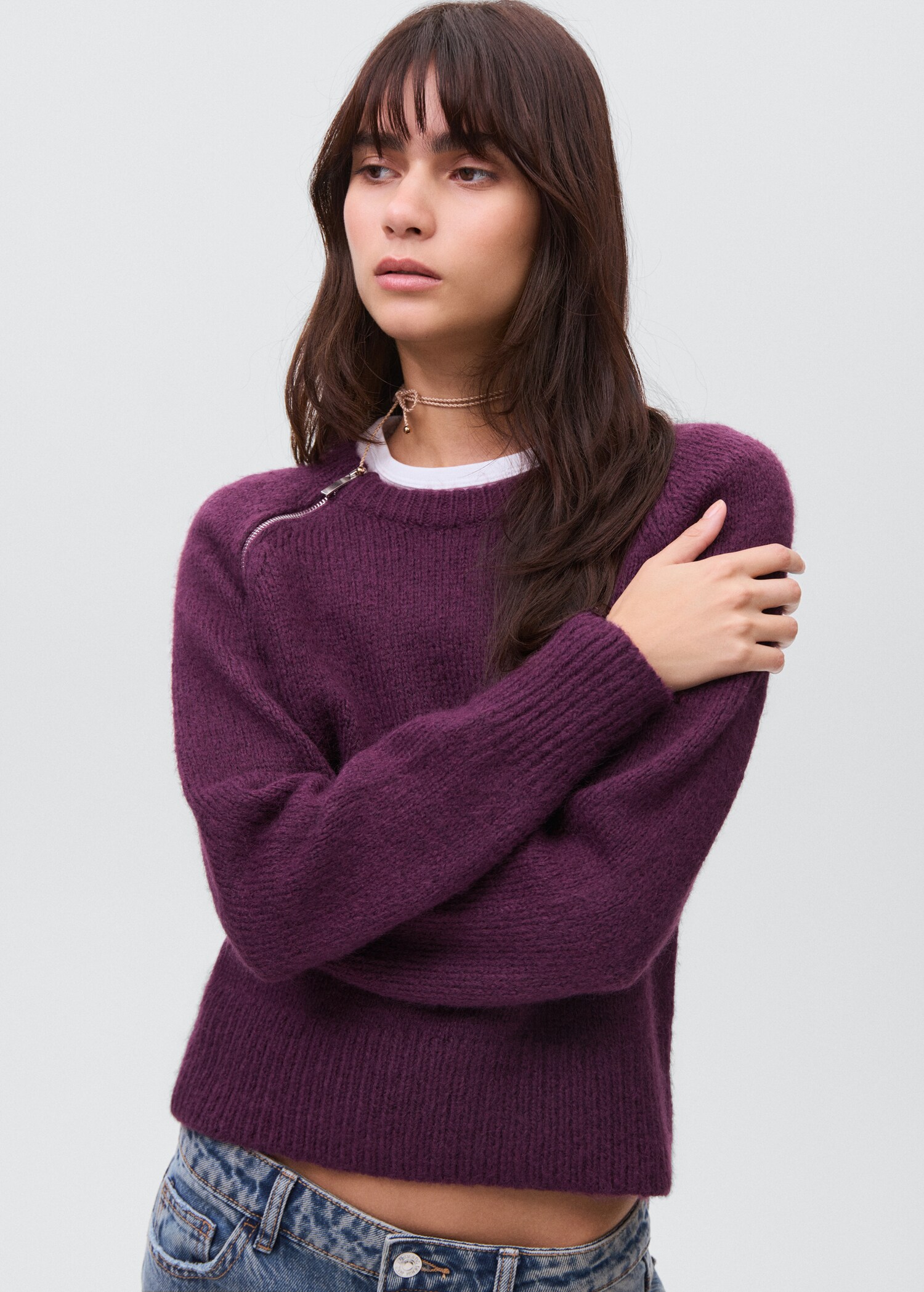 Knitted sweater with zip collar - Medium plane