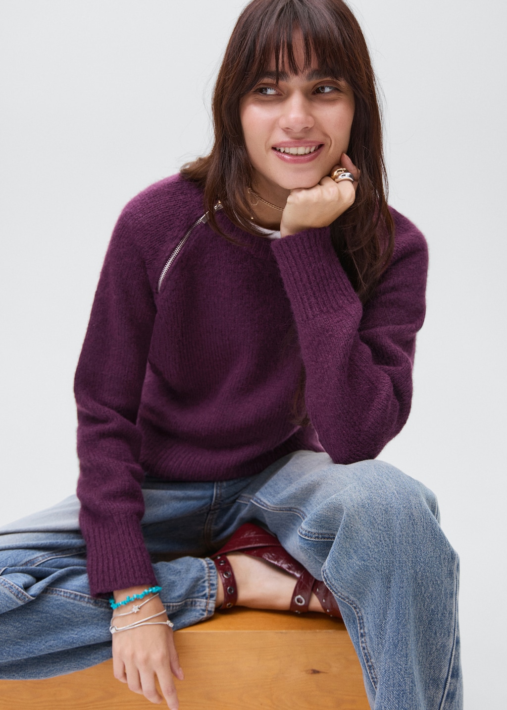 ニット・セーター 14 Rocket Lettering Round Knit (3color) Knitted sweater with zip collar - Teen | MANGO USA