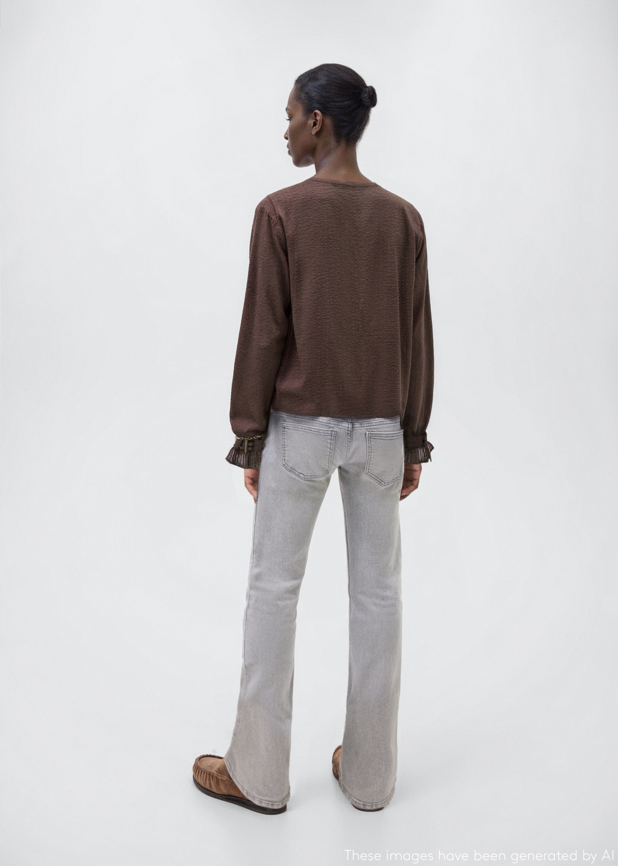 Blouse manches froncées - Verso de l’article, Marron. Ref: 17026337-00.