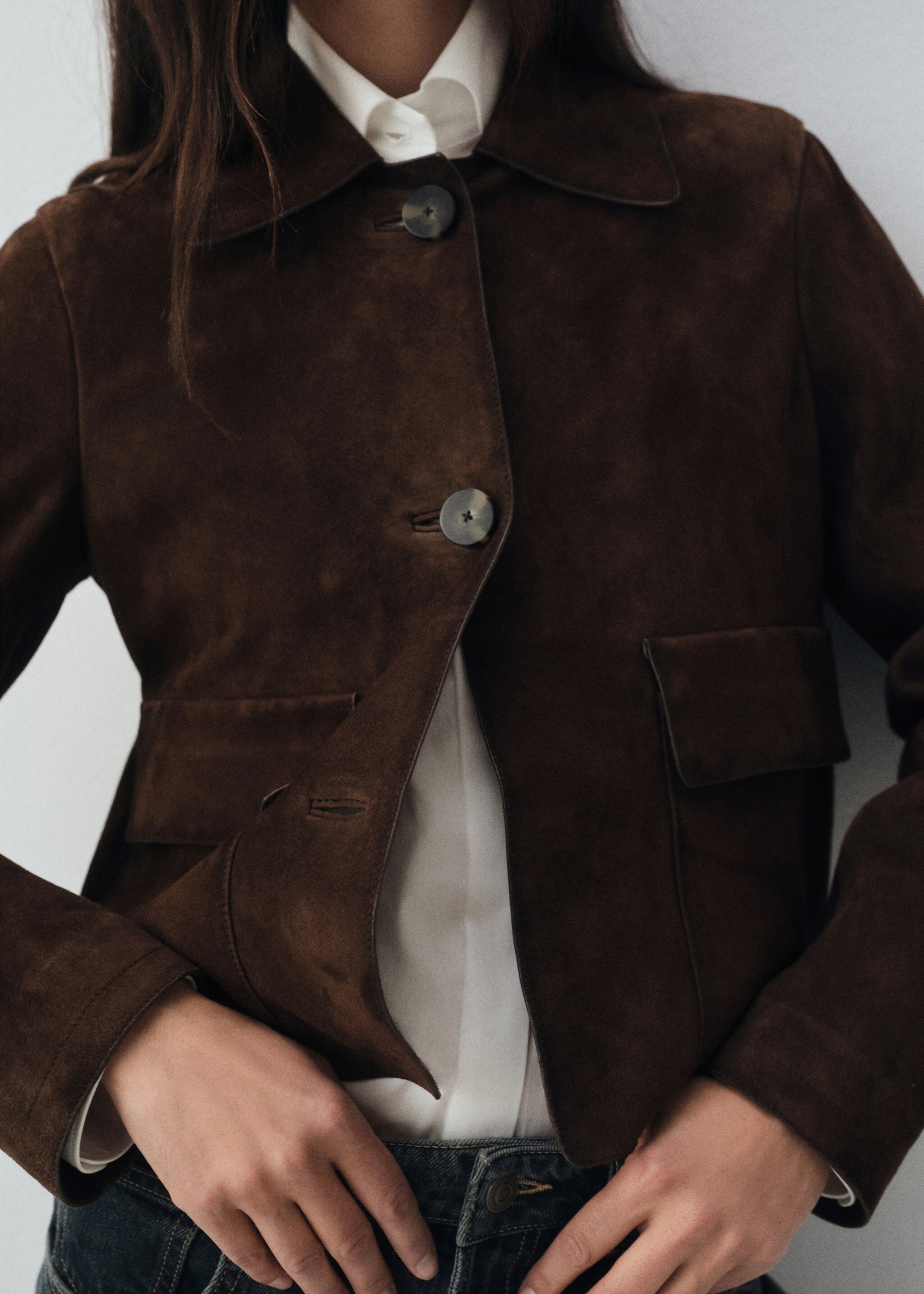 100% leather short jacket - Medium plane, Brown. Ref: 17026347-00.