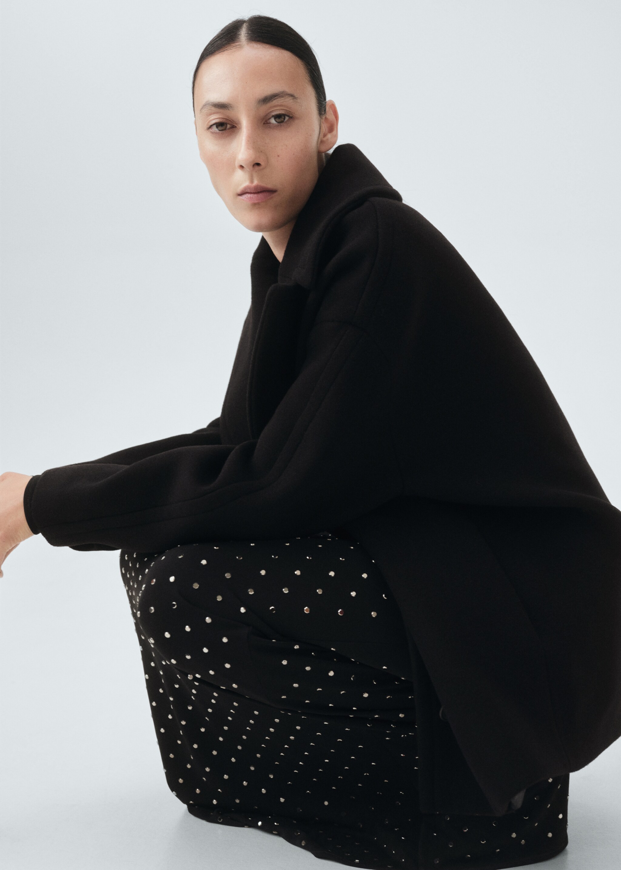 Manteau court en laine oversize - Détail de l'article 2, Noir. Ref: 17026359-00.