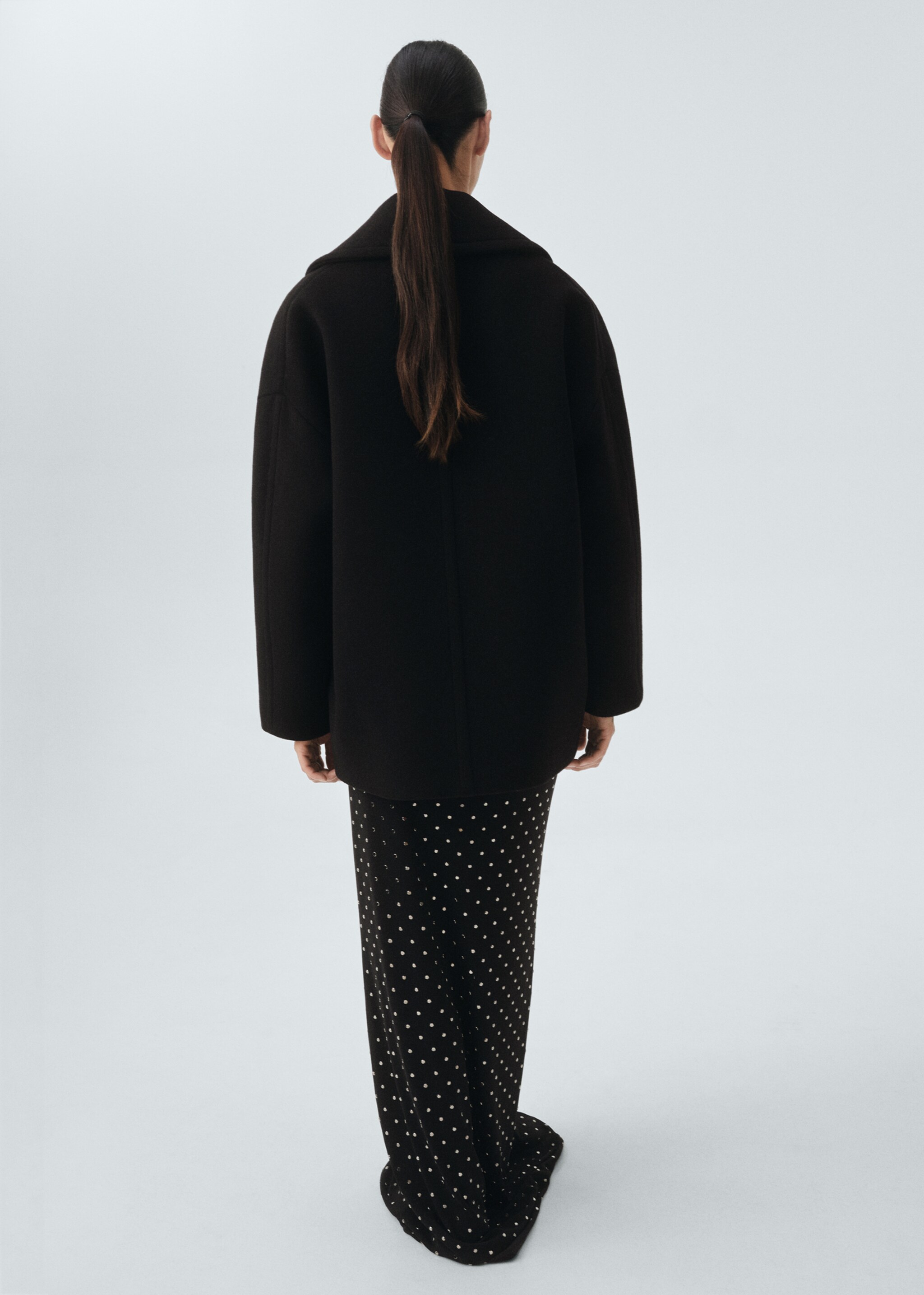 Manteau court en laine oversize - Verso de l’article, Noir. Ref: 17026359-00.