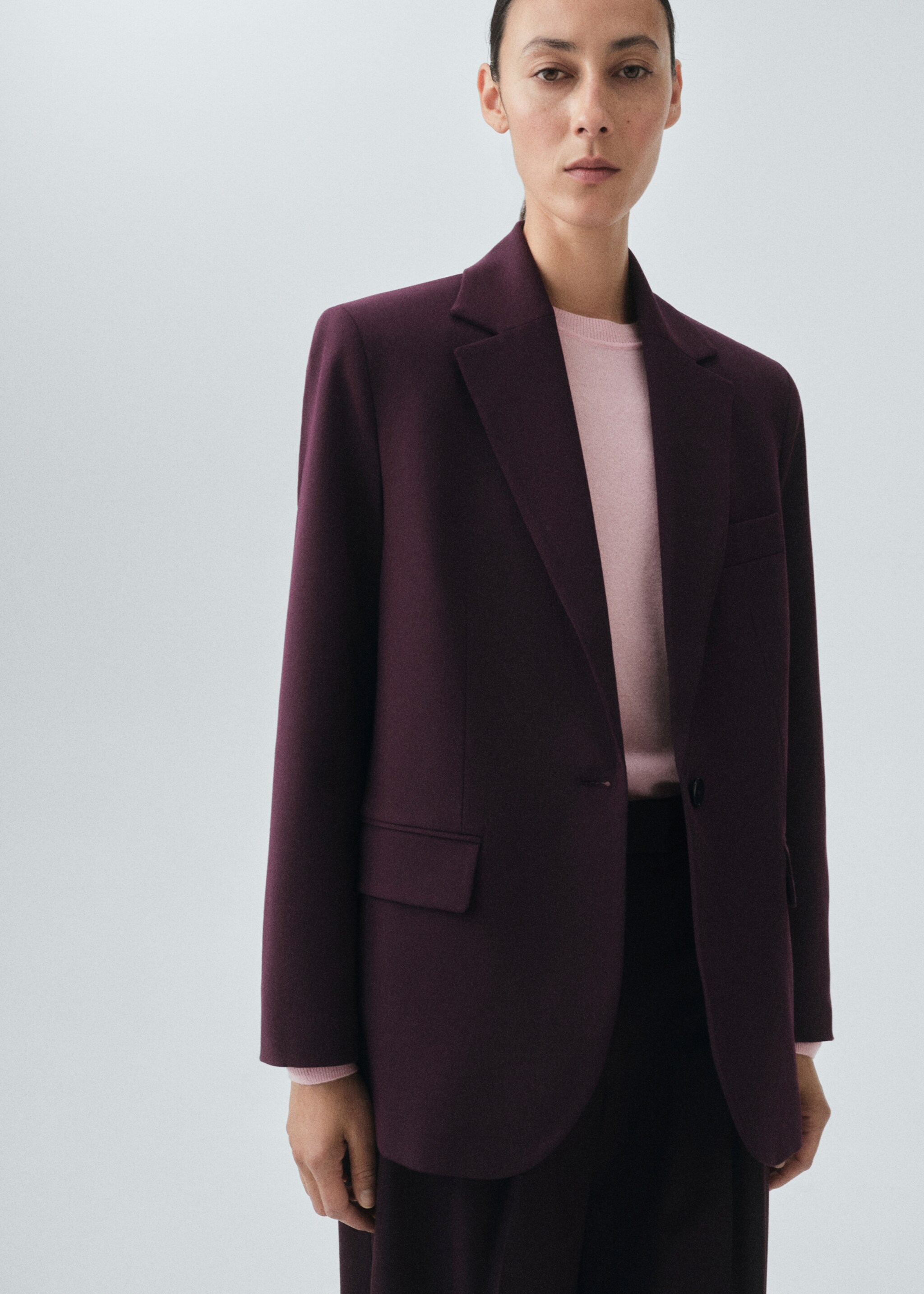 Wool-blend suit jacket - Medium plane, Maroon. Ref: 17026363-00.