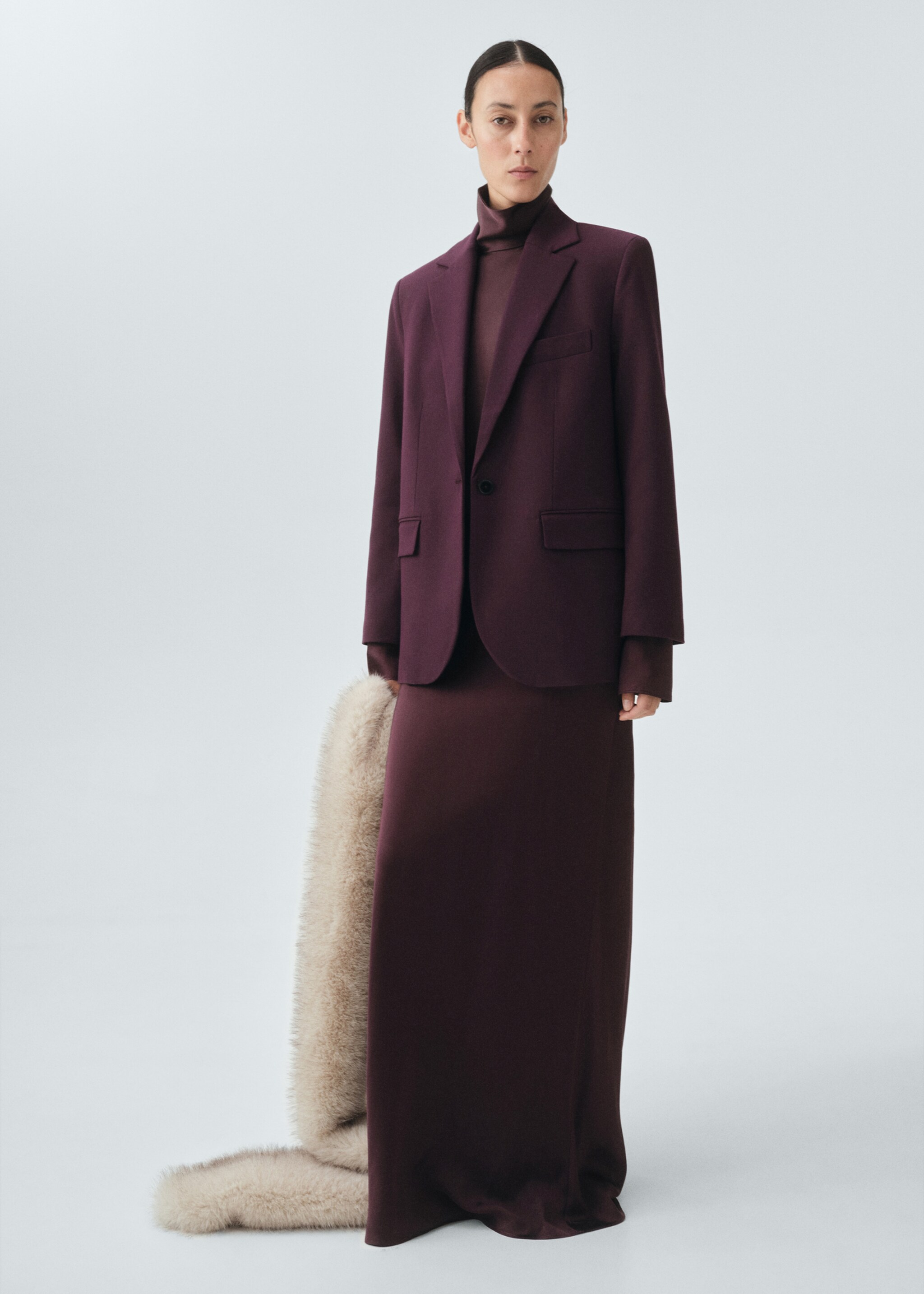 Wool-blend suit jacket - Details of the article 2, Maroon. Ref: 17026363-00.
