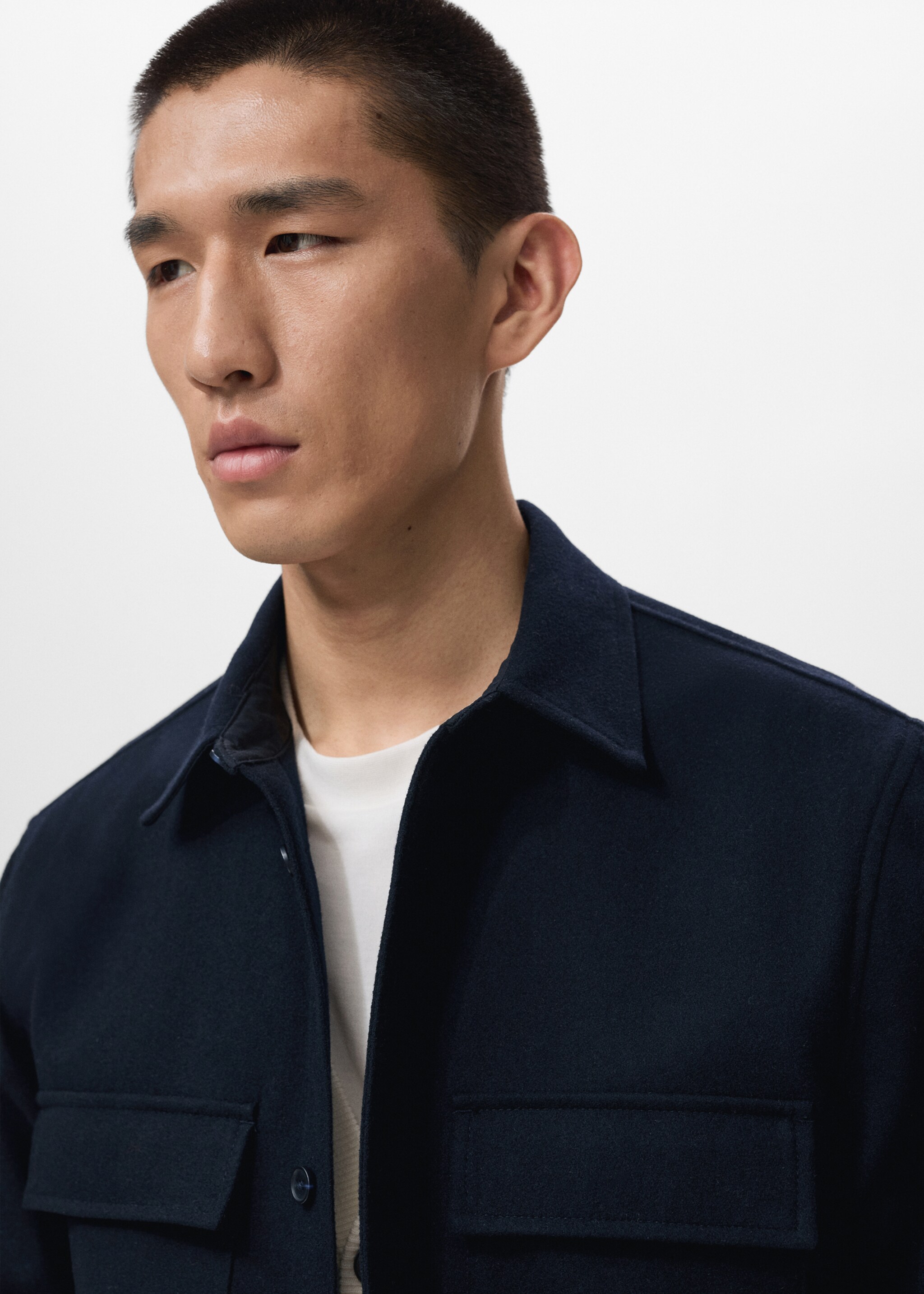 Wool jacket with pockets - Details of the article 1, Dark Navy. Ref: 17026724-00.
