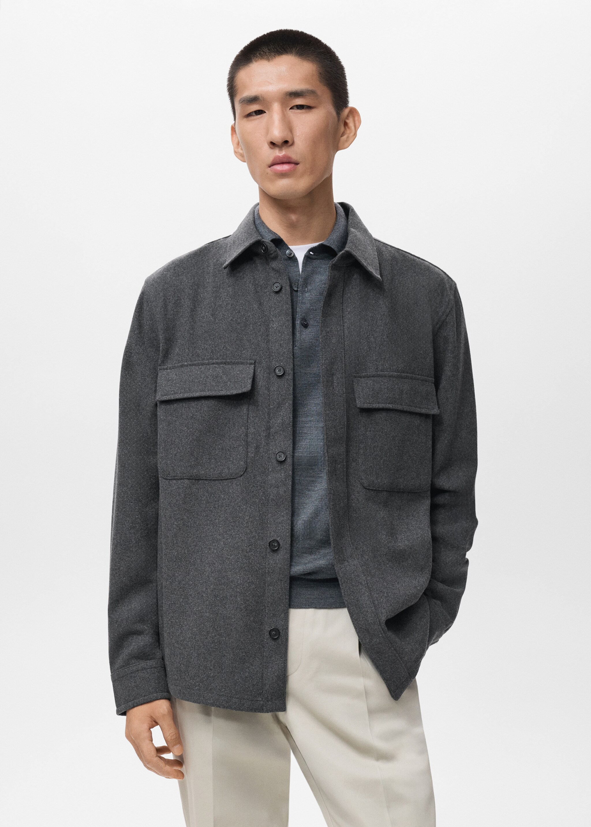 Wool jacket with pockets - Medium plane, Grey. Ref: 17026724-00.