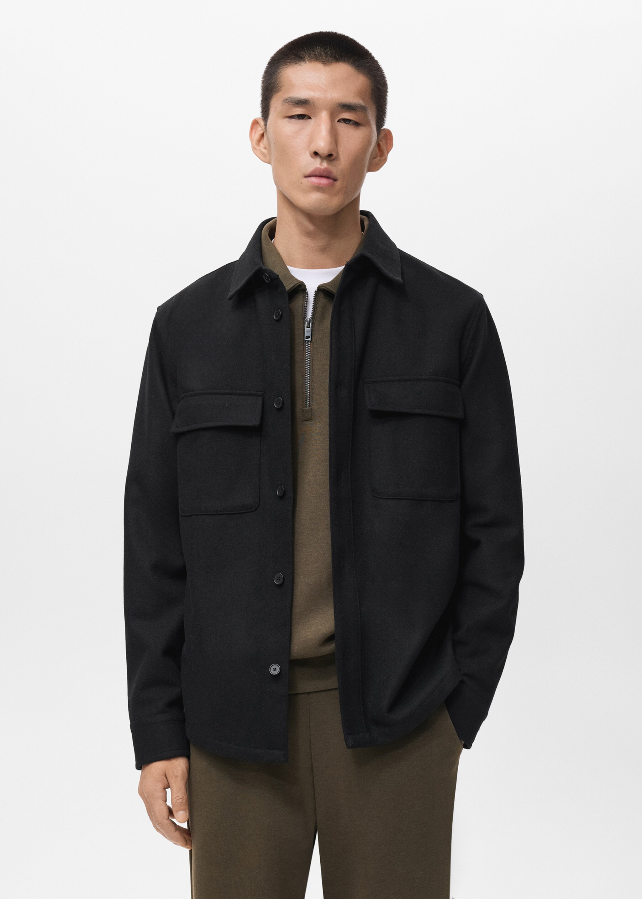 Wool overshirt with pockets - Medium plane, Black. Ref: 17026724-00.