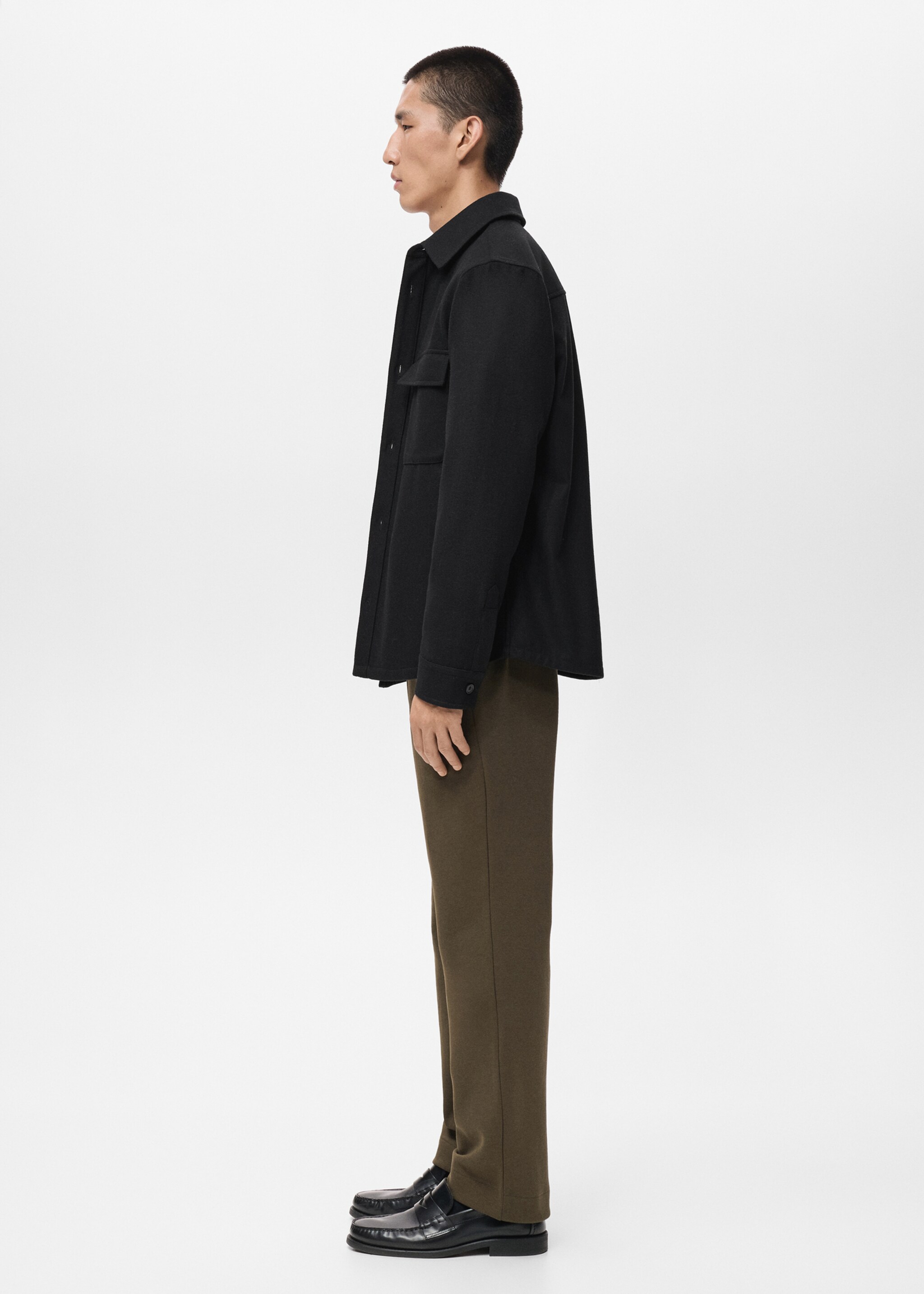 Wool overshirt with pockets - Details of the article 2, Black. Ref: 17026724-00.