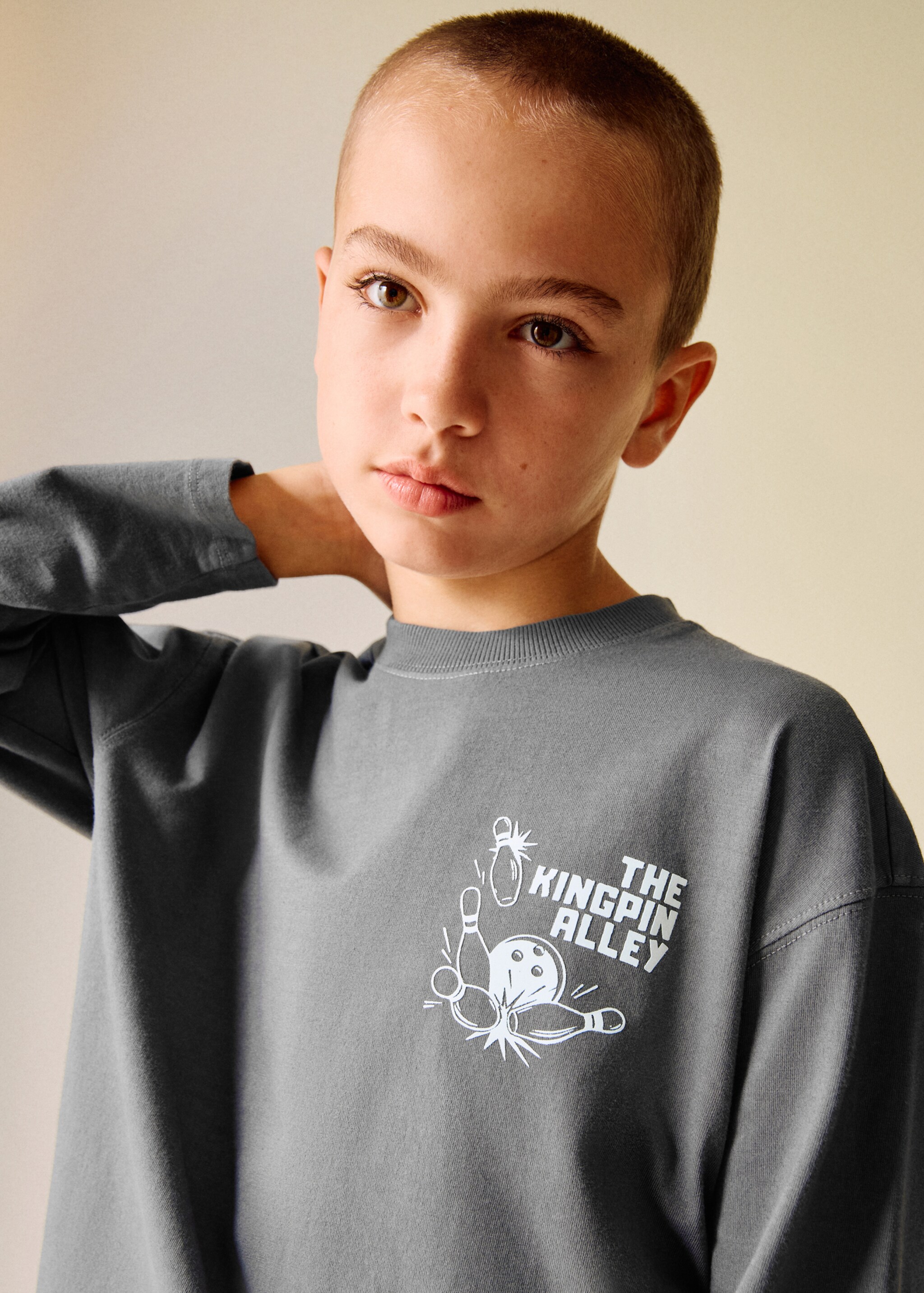 Bedrucktes Baumwoll-T-Shirt - Detail des Artikels 1, Grau. Ref: 17026730-00.