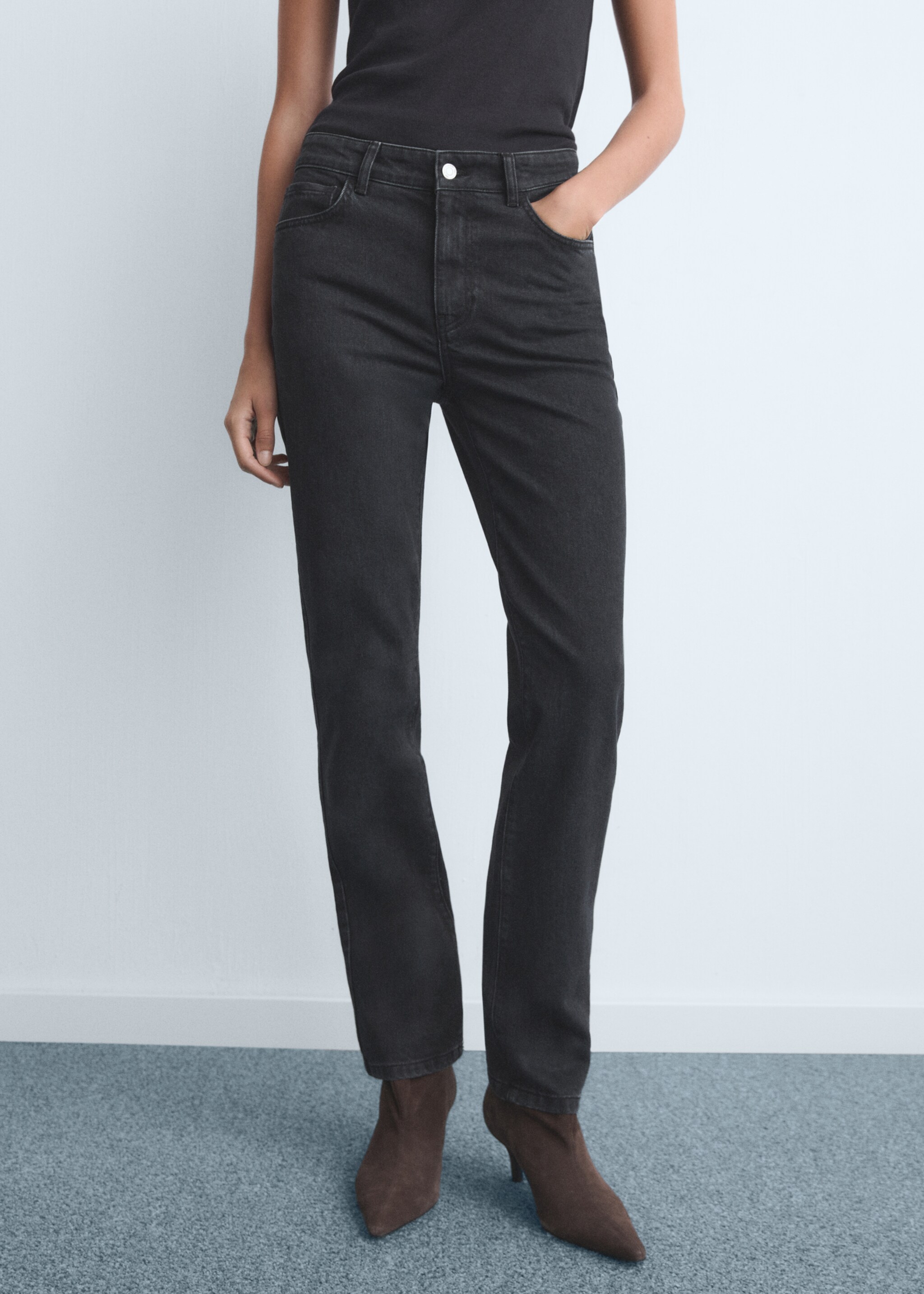 Mid-rise straight jeans - Medium plane, Black denim. Ref: 17026746-00.