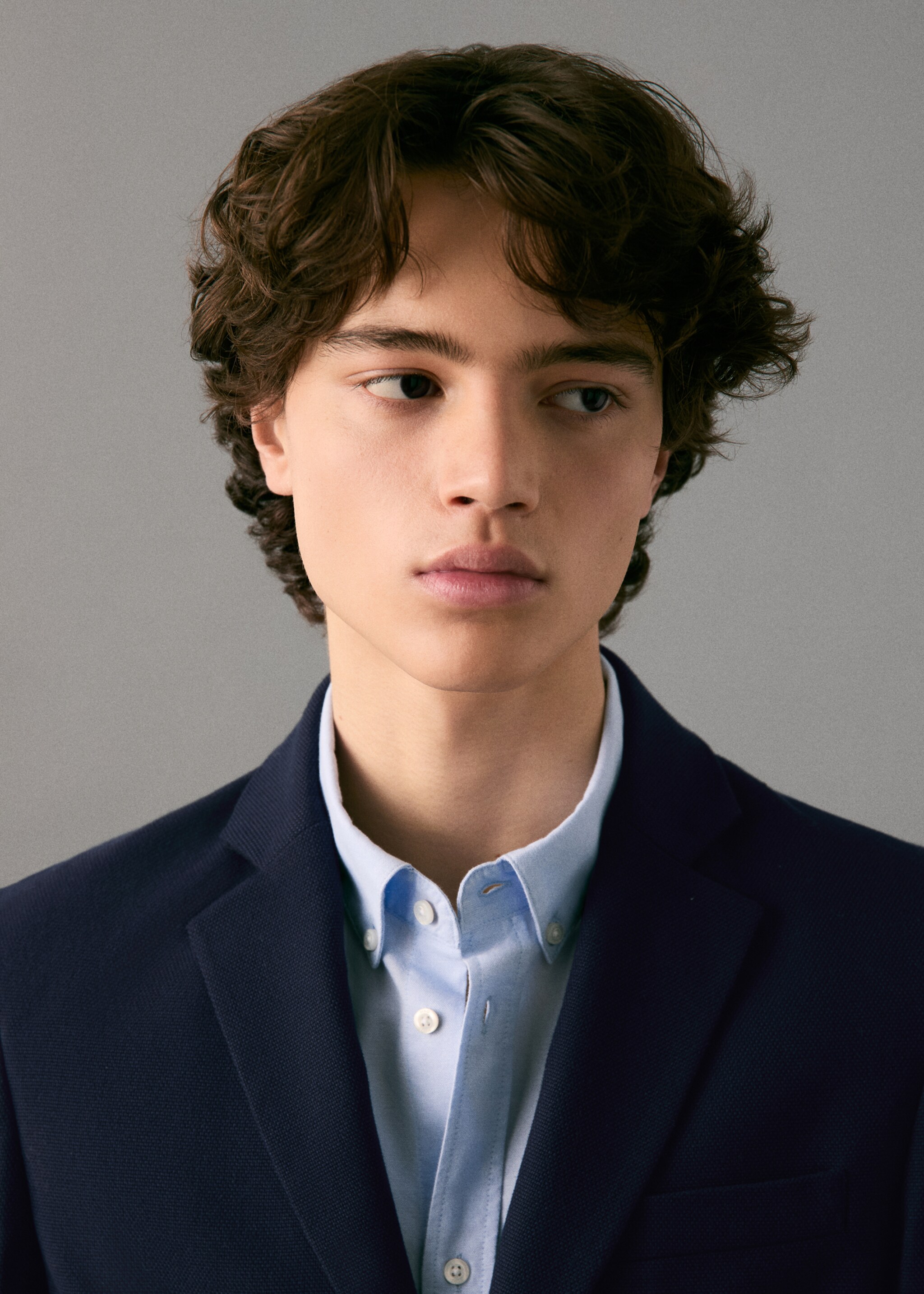 Straight-fit suit jacket - Details of the article 1, Navy. Ref: 17027140-00.