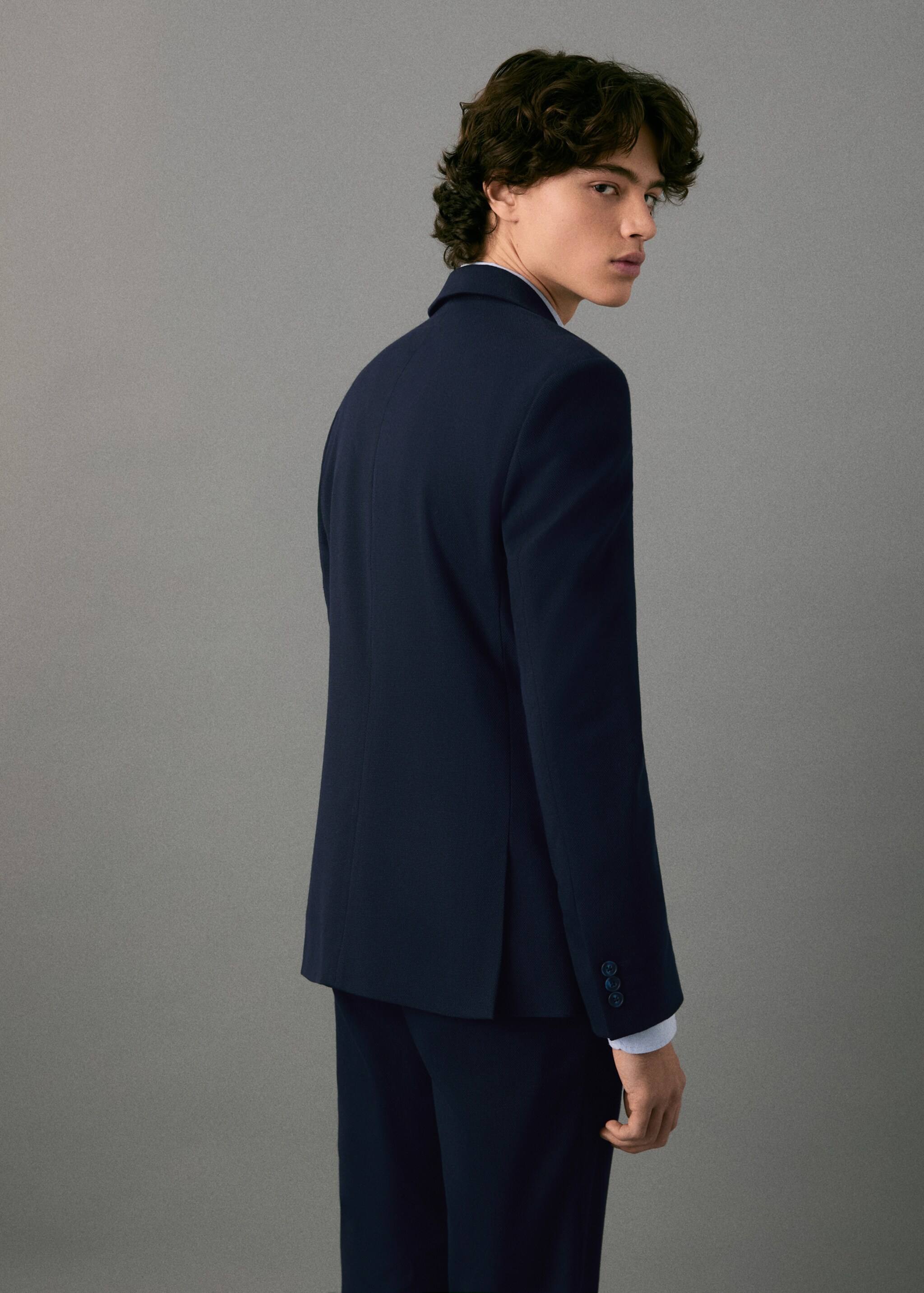 Straight-fit suit jacket - Reverse of the article, Navy. Ref: 17027140-00.