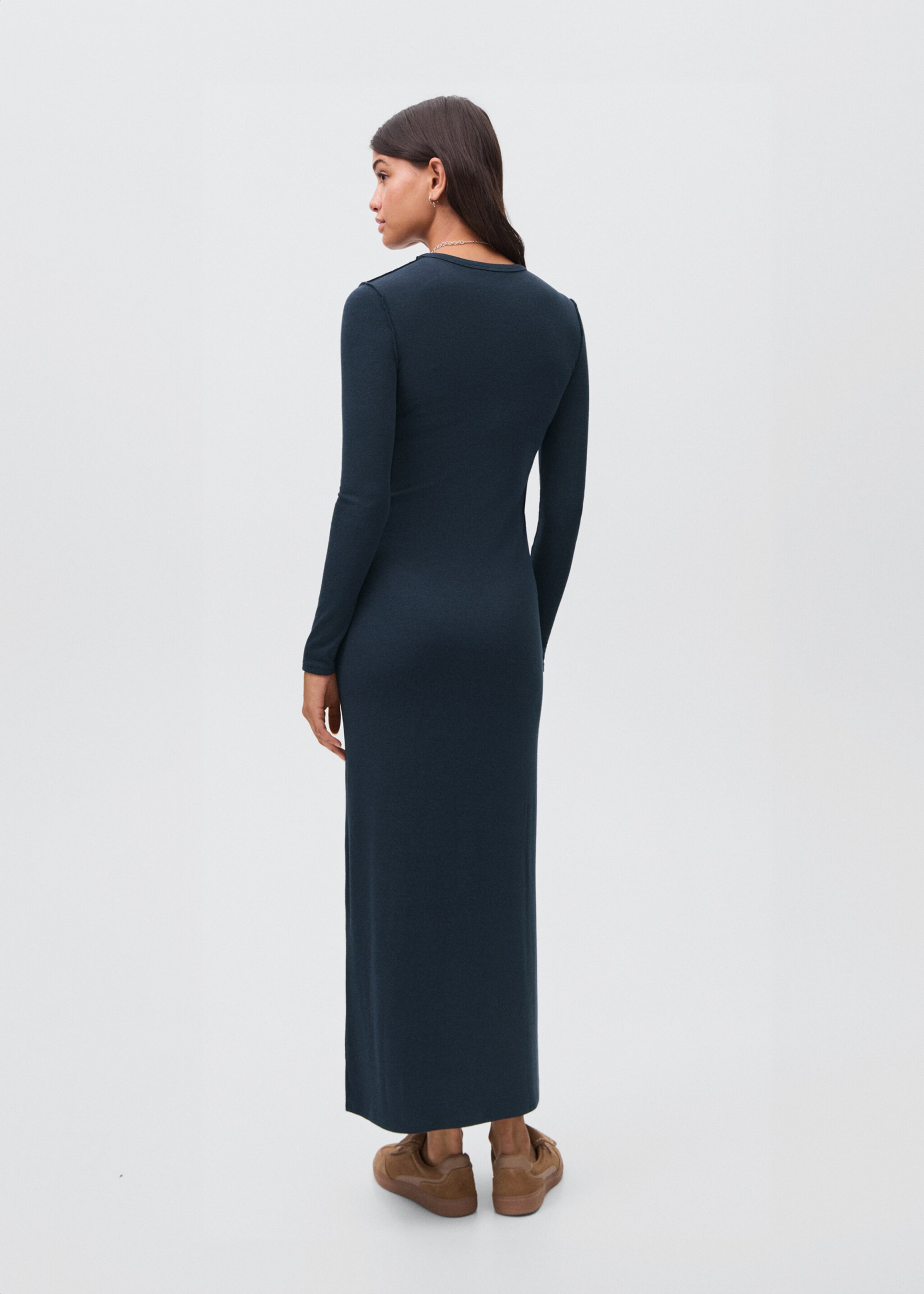 Robe longue uni - Verso de l’article, Bleu marine. Ref: 17027762-00.