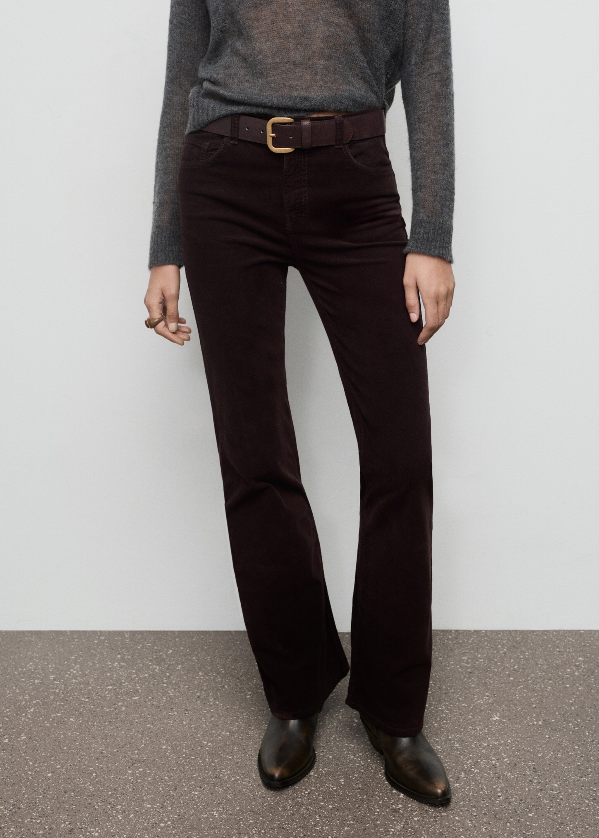Jeans flare terciopelo - Plano medio, Chocolate. Ref: 17027782-00.