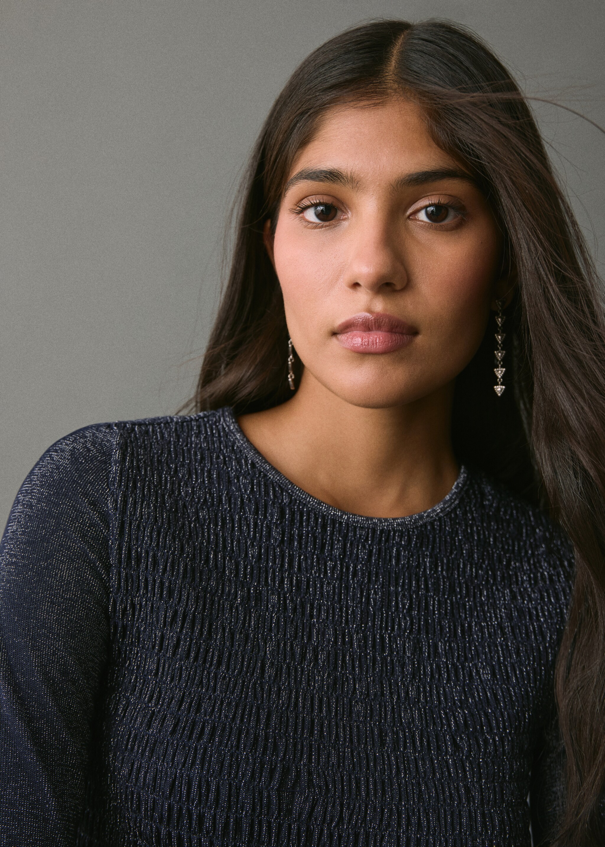 Ruched fitted dress - Details of the article 1, Navy. Ref: 17027784-00.
