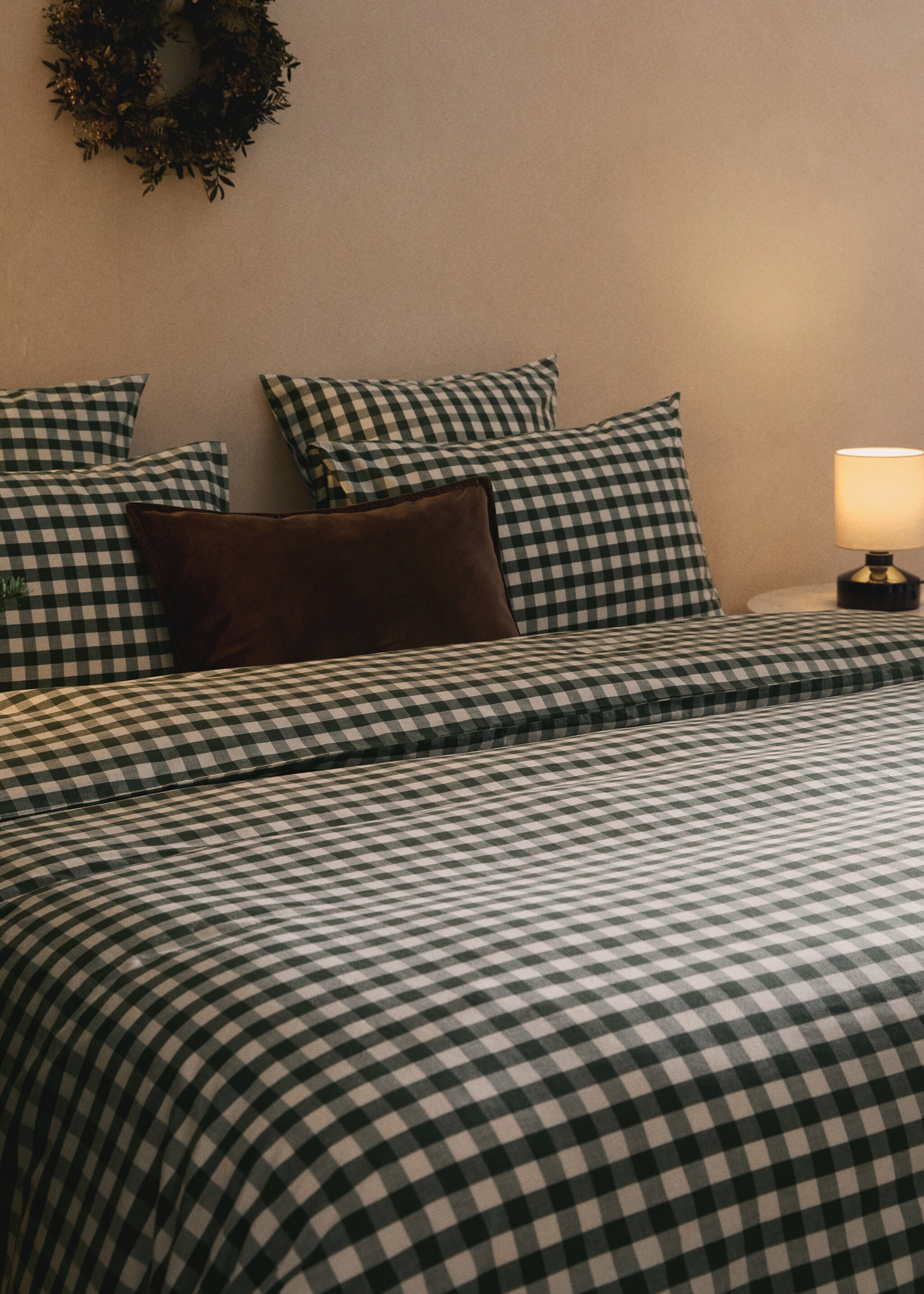 Yarn-dyed cotton check duvet cover for 90cm bed - Details of the article 7, Dark Green. Ref: 17027788-00.