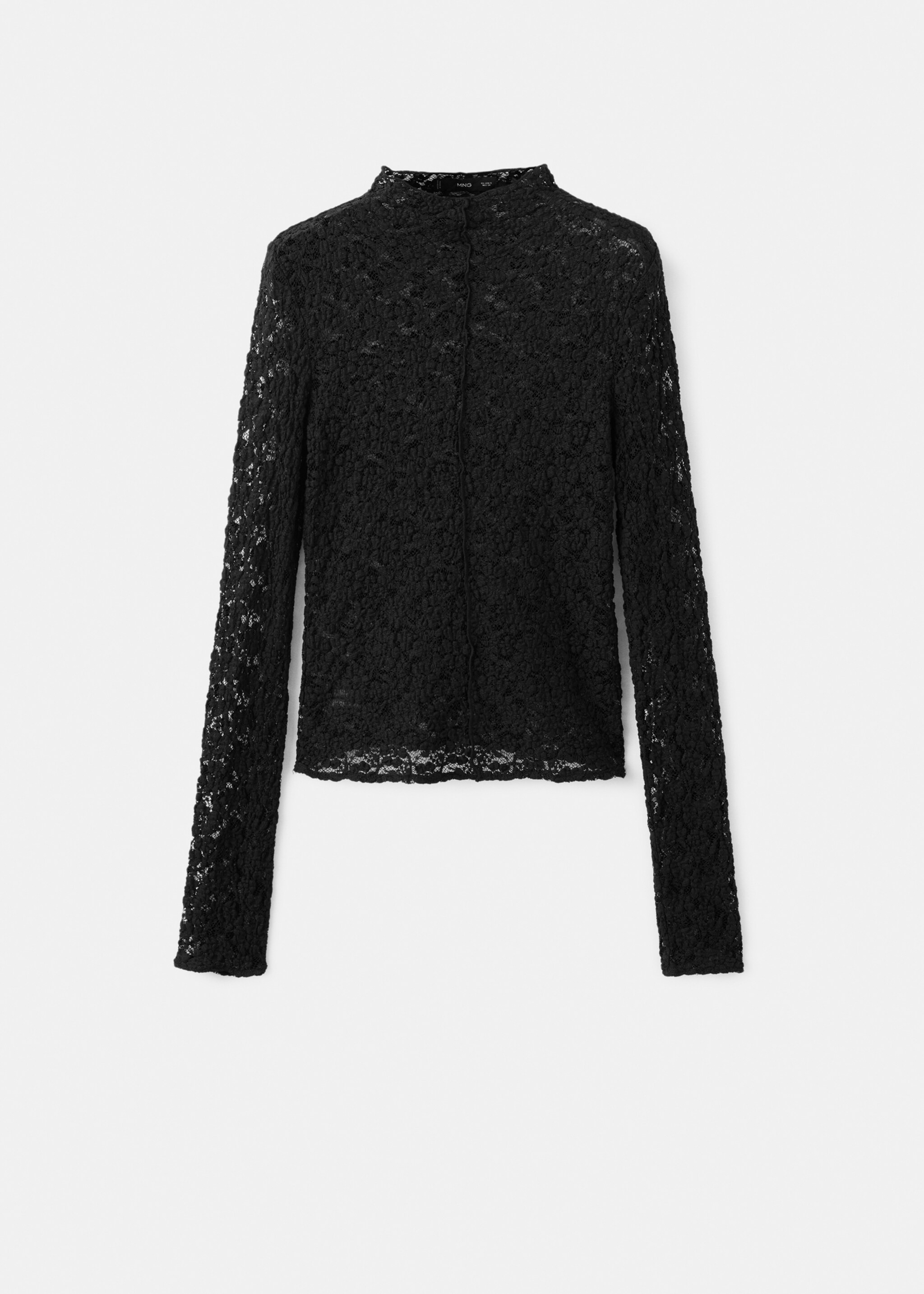 Lace top with Perkins collar - Article without model, Black. Ref: 17027794-00.