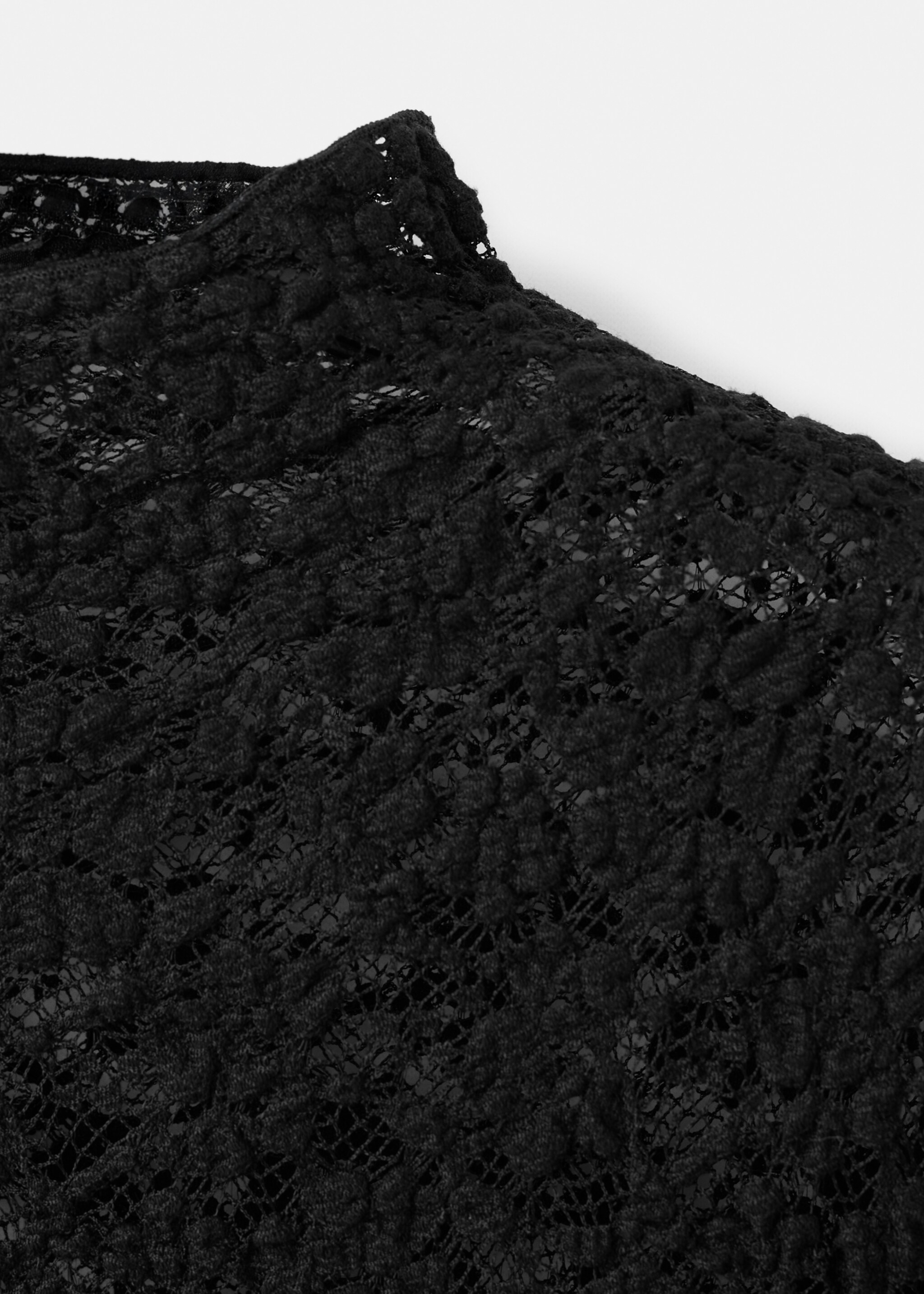 Lace top with Perkins collar - Details of the article 8, Black. Ref: 17027794-00.
