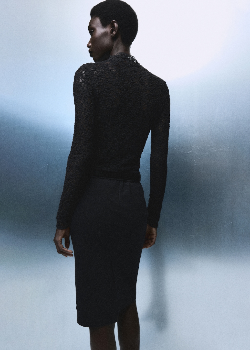 Lace top with perkins collar